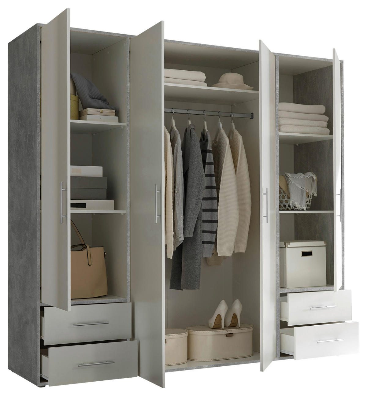 Kleiderschrank Valencia Beton Optik B/H/T: ca. 206x195x60 cm Valencia - Beton/weiß (206,00/195,00/60,00cm)
