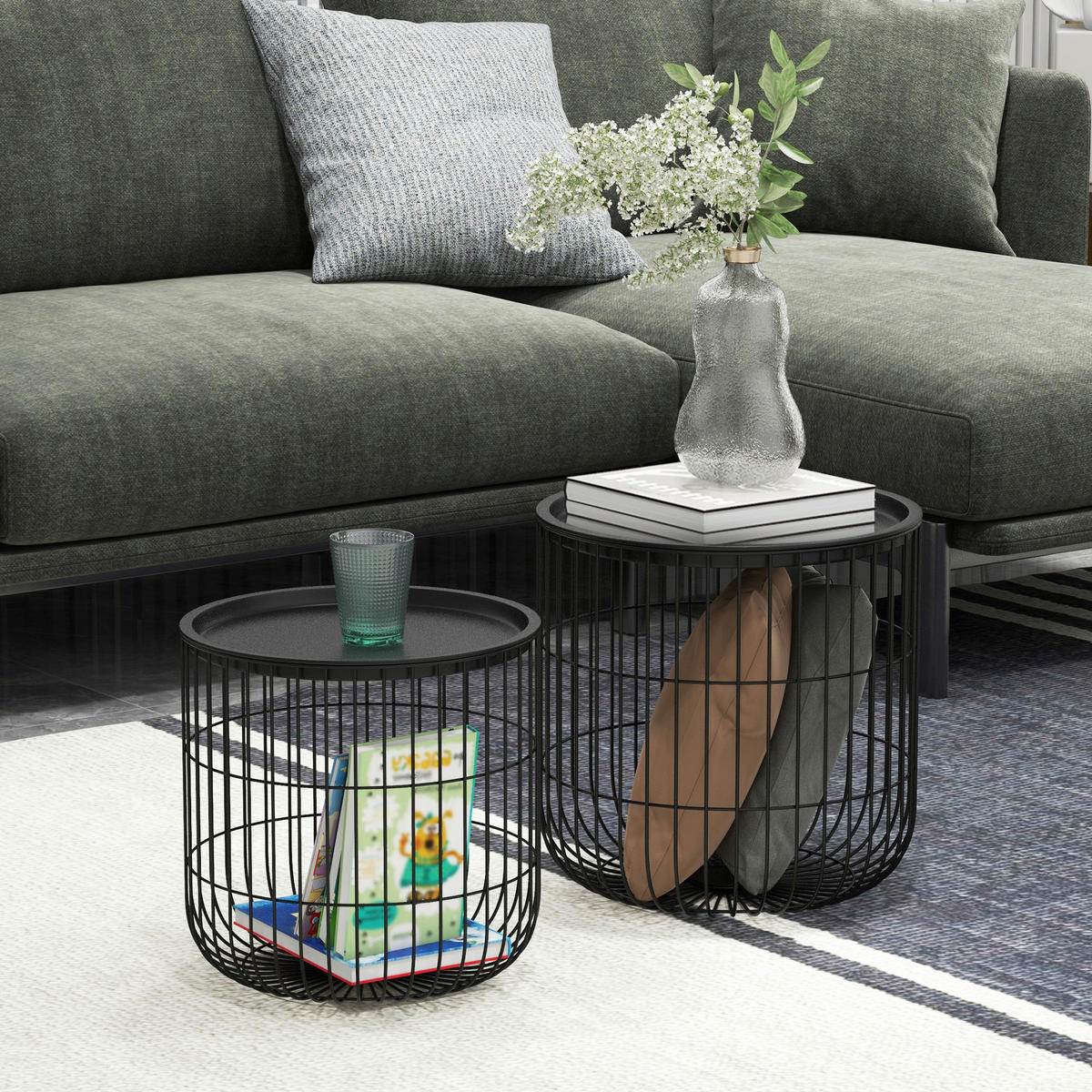 HOMCOM Beistelltisch schwarz Polypropylen B/H/L: ca. 40x40x40 cm Beistelltisch_Set - schwarz (40,00/40,00/40,00cm) - HOMCOM