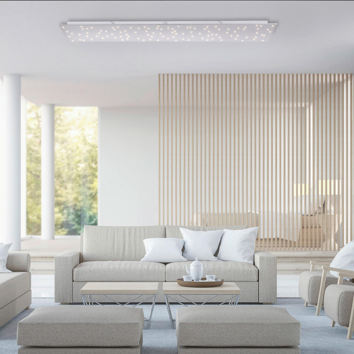 Just Light LED-Deckenleuchte SPARKLE 14672-55 stahlfarbig Metall B/H/T: ca. 25x4x100 cm 1 Brennstellen SPARKLE - stahlfarbig (25,00/4,00/100,00cm) - Just Light