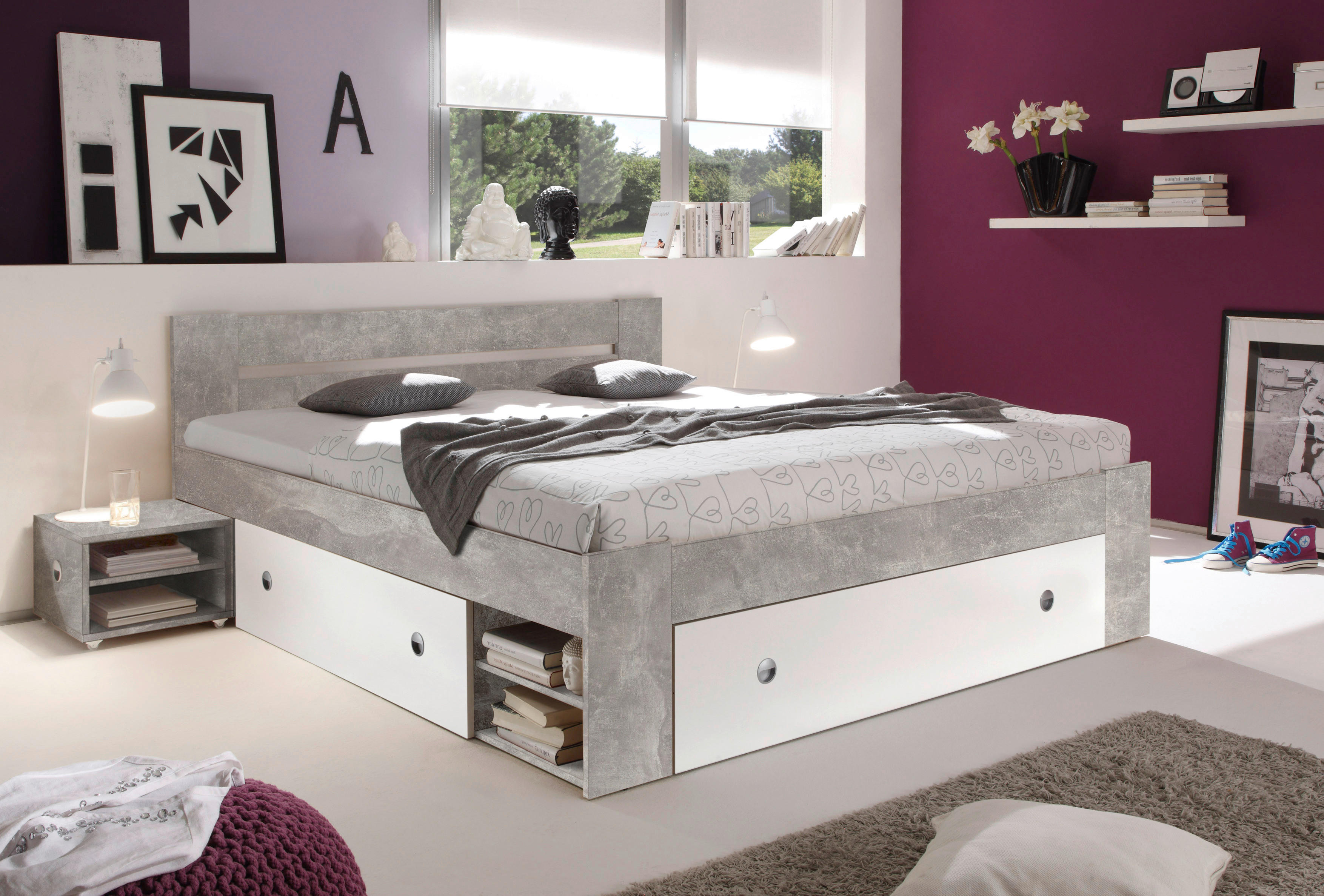 Thumbnail - Funktionsbett Stefan Beton Optik weiß Liegefläche B/L: ca. 140x200 cm