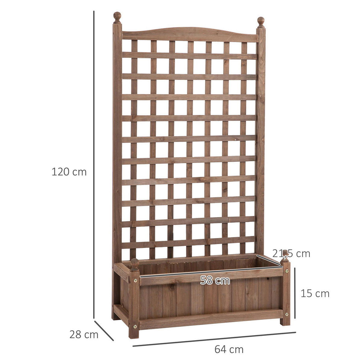 Outsunny Pflanzkasten braun Holz B/H/L: ca. 28x120x64 cm Rankkasten 845-463 - braun (64,00/28,00/120,00cm) - Outsunny