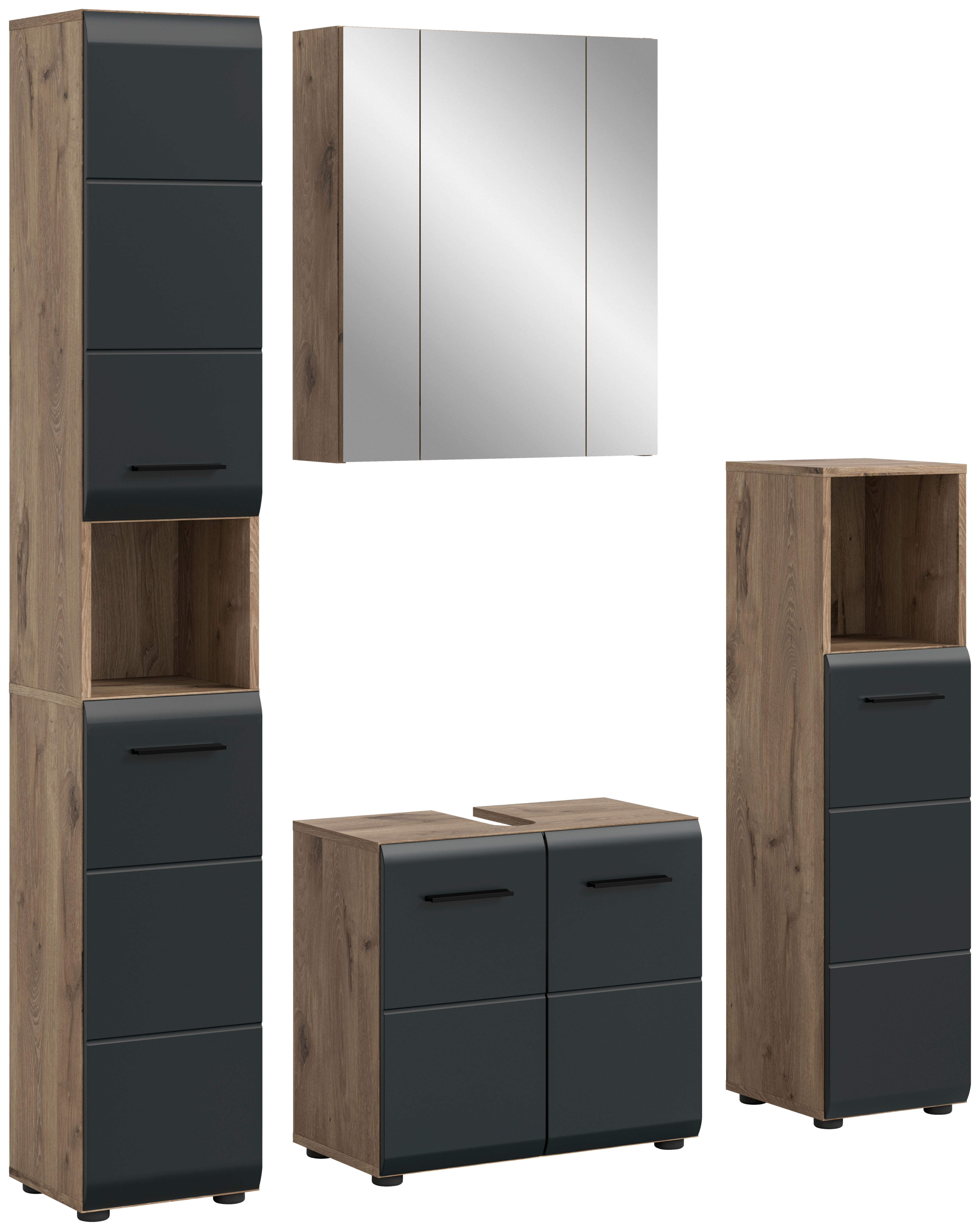 Badezimmer-Set Ice Nox Oak Nachbildung schwarz matt B/H/T: ca. 150x185x30 cm Ice - schwarz (150,00/185,00/30,00cm) - xonox.home