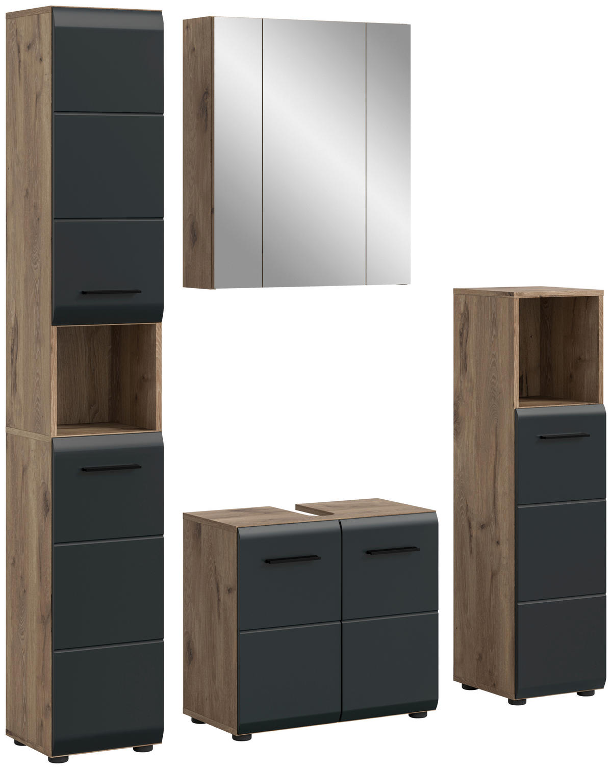 Badezimmer-Set Ice Nox Oak Nachbildung schwarz matt B/H/T: ca. 150x185x30 cm Ice - schwarz (150,00/185,00/30,00cm) - xonox.home
