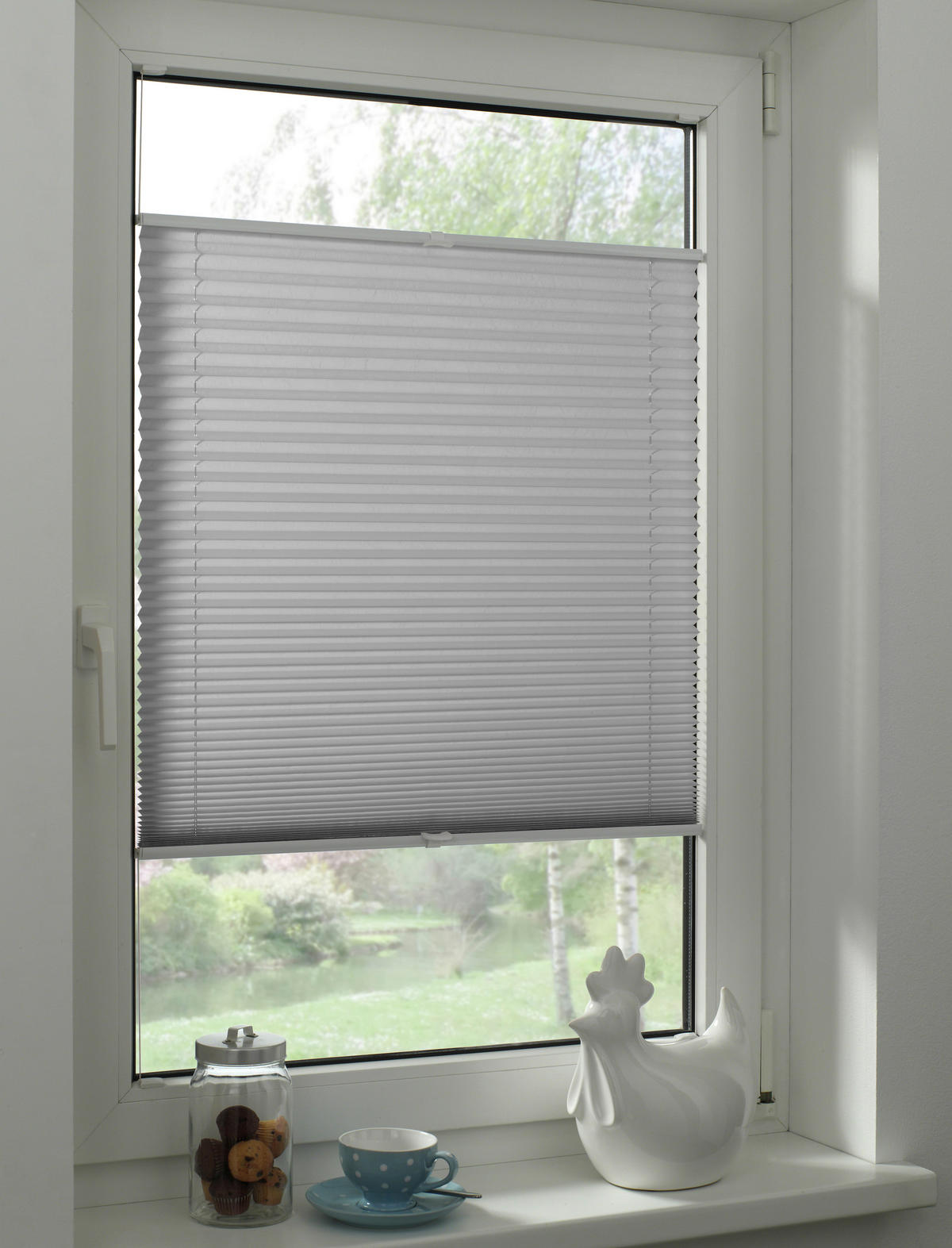 Spannplissee silber B/L: ca. 60x130 cm Plissee-uni_TL - silber (60,00/130,00cm) - Boviva