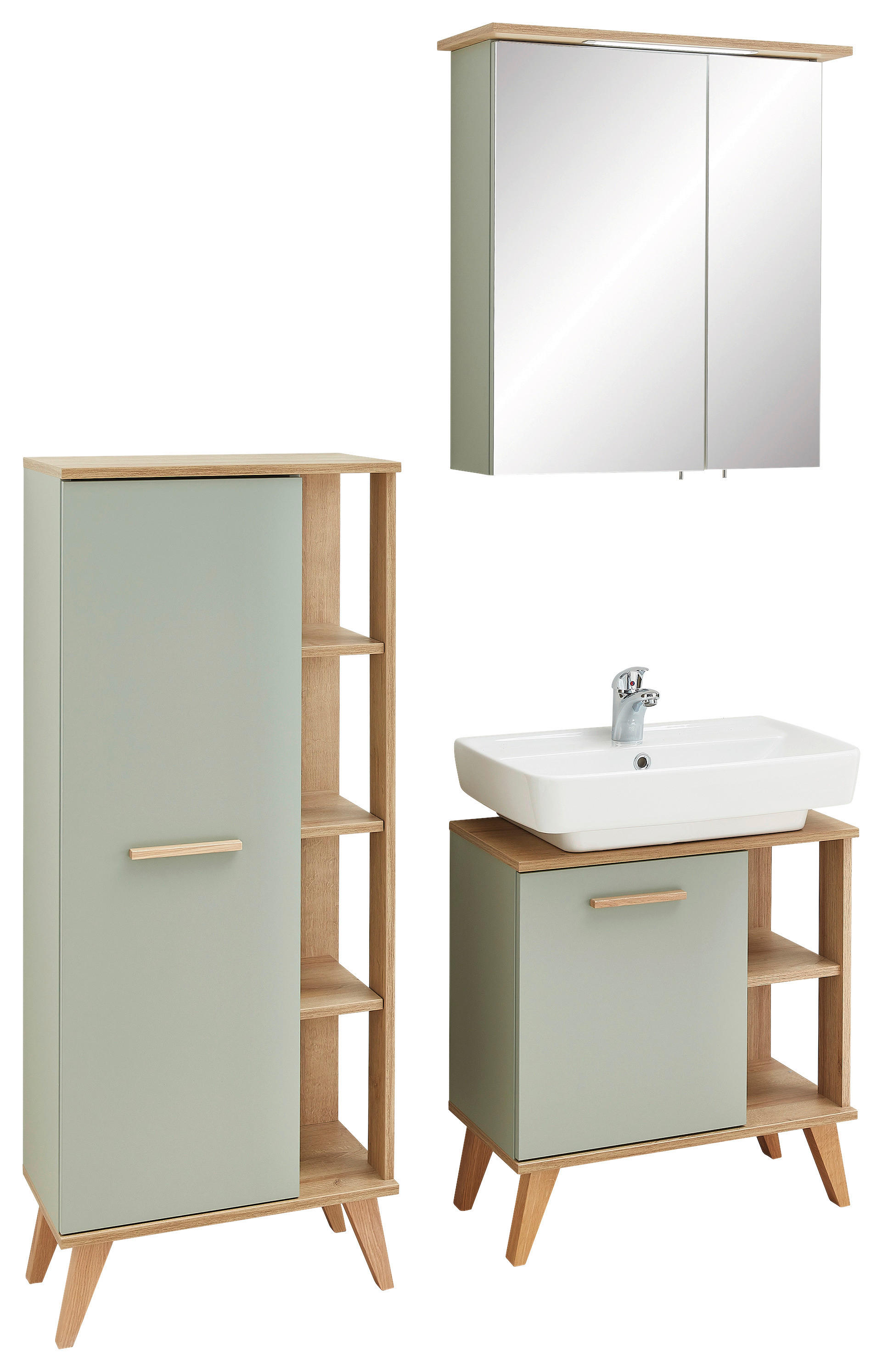 Badezimmer-Set Quickset 963 salbei Nachbildung Eiche Riviera Nachbildung B/H/T: ca. 111x200x33 cm Quickset 963 - Eiche/salbei (111,00/200,00/33,00cm) - Pelipal
