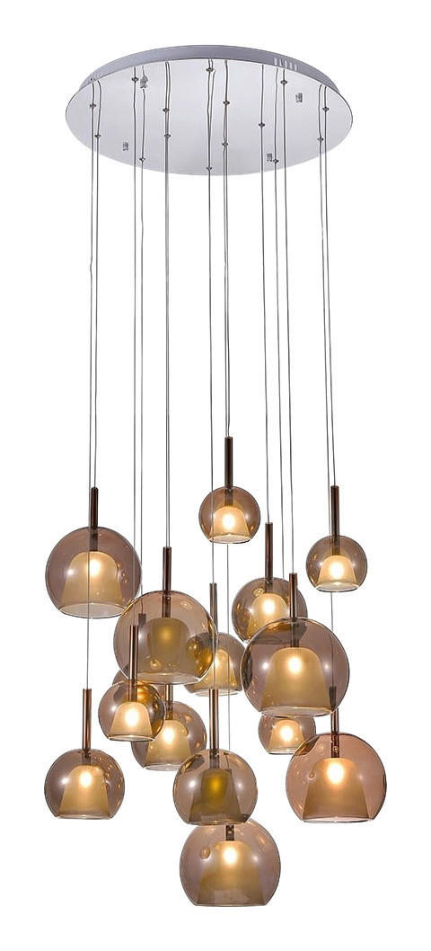 SPOT Light Pendelleuchte SP-1781513Bellezia Chrom Kupfer Metall Glas H/D: ca. 150x60 cm null 15 Brennstellen Bellezia - Chrom/Kupfer (60,00/150,00cm) - SPOT Light