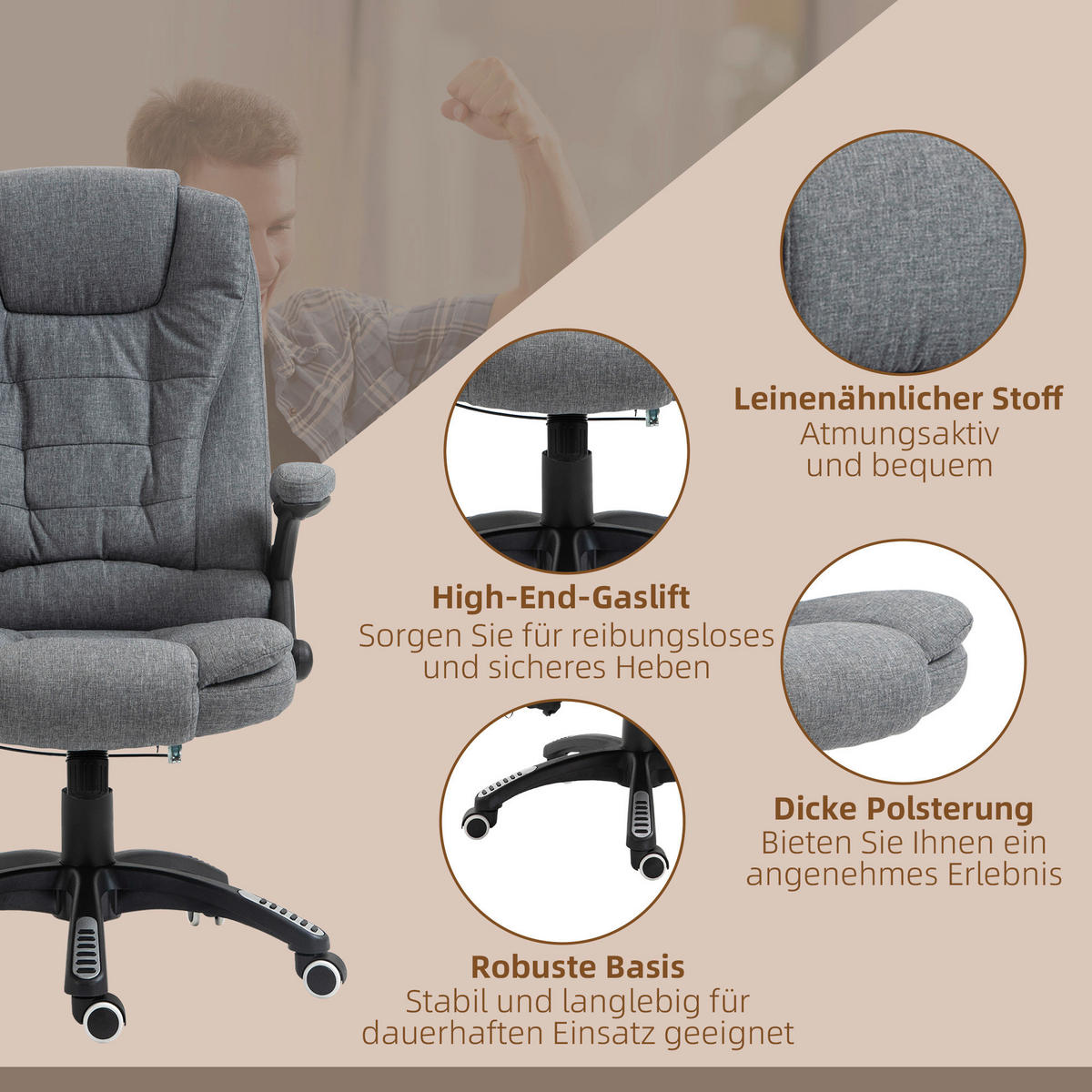 Vinsetto Massagestuhl dunkelgrau B/H/L: ca. 72x68x120 cm Massagestuhl - dunkelgrau (120,00/72,00/68,00cm) - Vinsetto