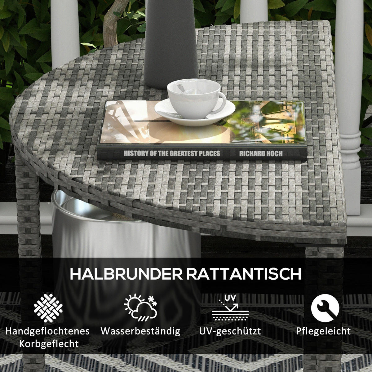 Outsunny Beistelltisch grau Polyrattan B/H/L: ca. 50x100x74 cm Rattan_Beistelltisch - grau (74,00/50,00/100,00cm) - Outsunny