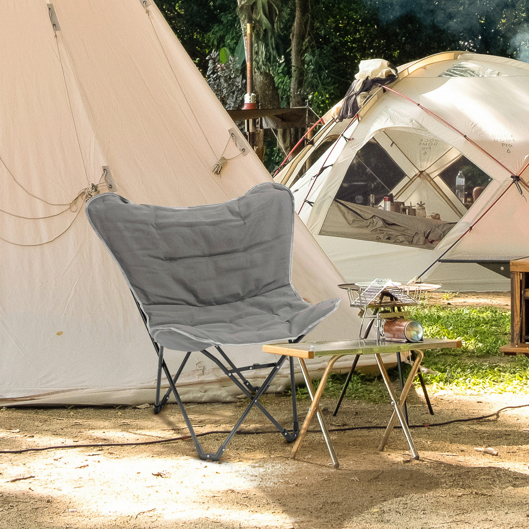 Outsunny Campingartikel B/H/L: ca. 74x88x84 cm Campingstuhl - hellgrau (84,00/74,00/88,00cm) - Outsunny