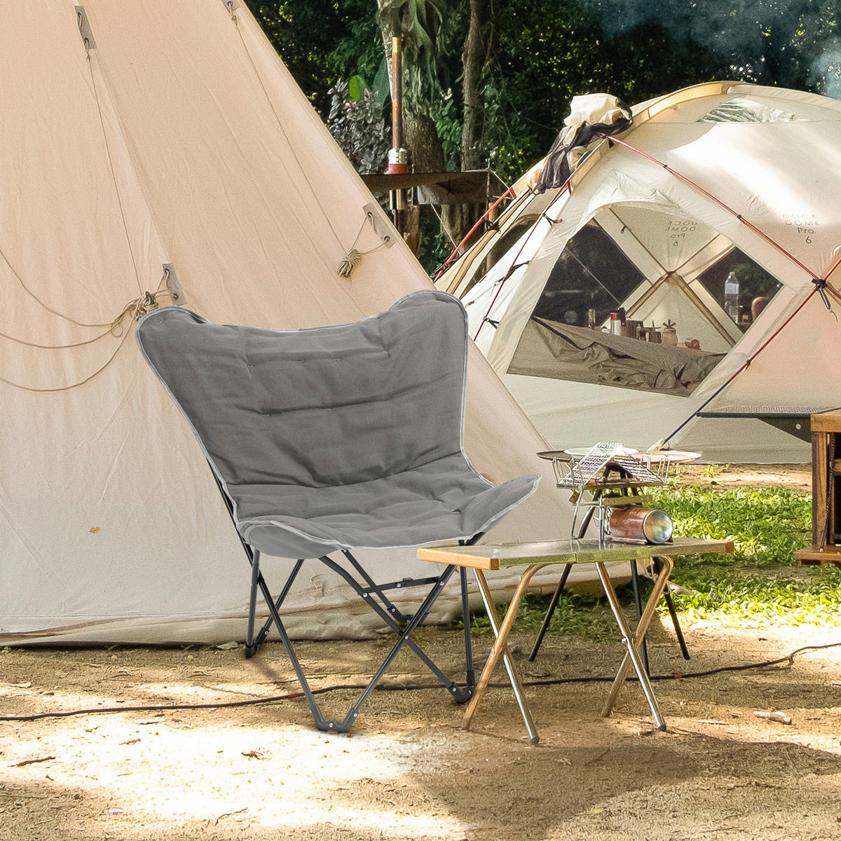 Outsunny Campingartikel B/H/L: ca. 74x88x84 cm Campingstuhl - hellgrau (84,00/74,00/88,00cm) - Outsunny