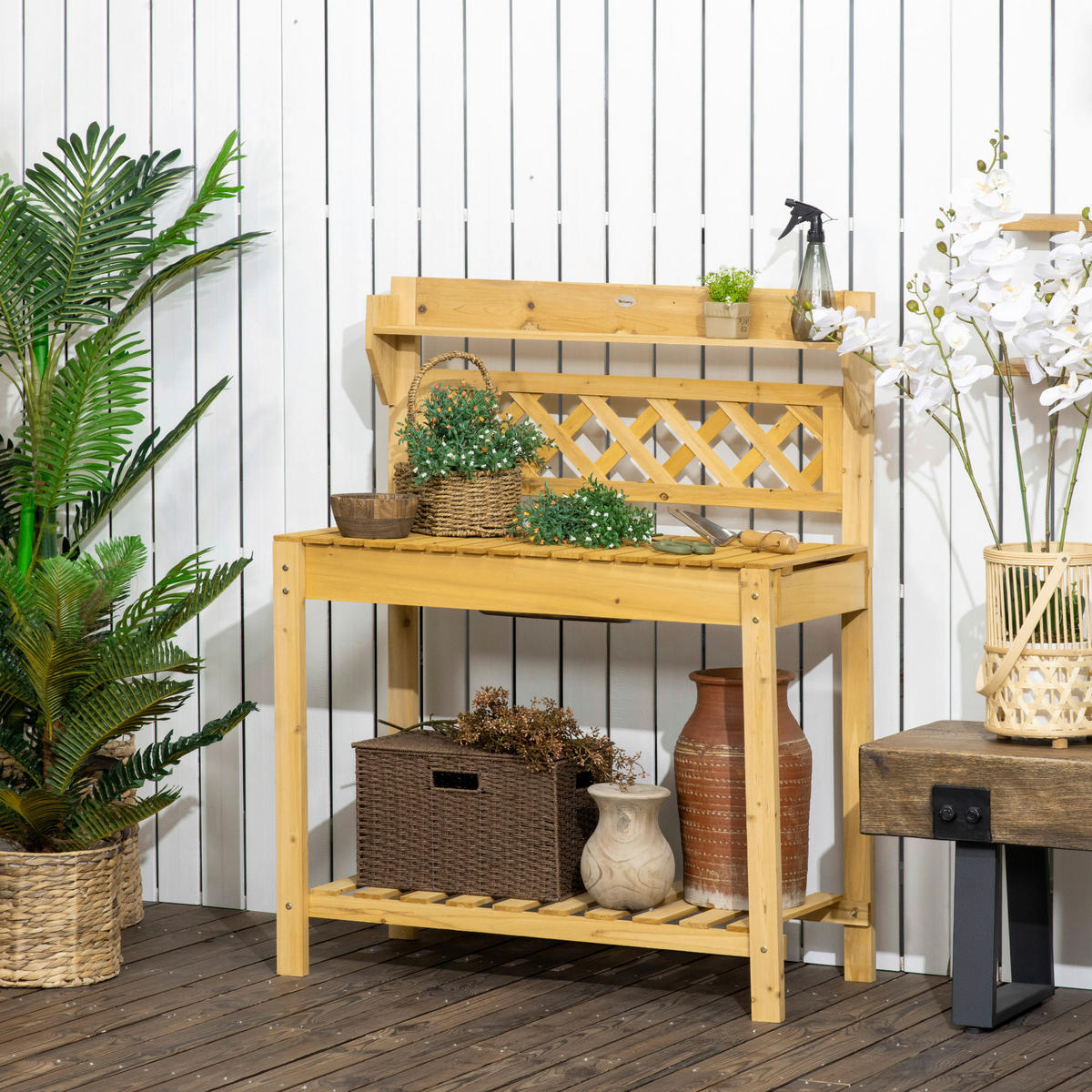 Outsunny Gärtnertisch braun B/H/L: ca. 45x120x92 cm Gärtnertisch - braun (92,00/45,00/120,00cm) - Outsunny