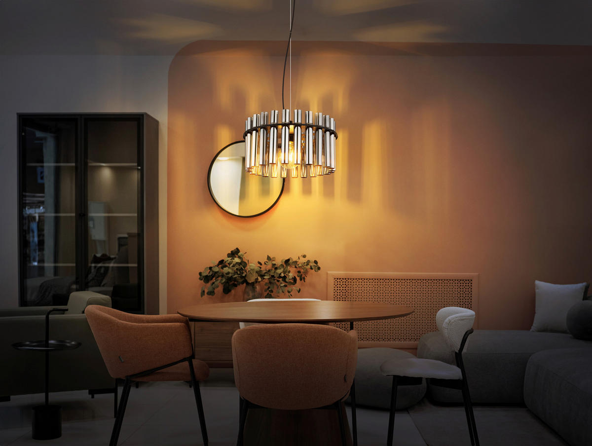 GLOBO Pendelleuchte Rauch schwarz Metall Glas PVC H/D: ca. 120x38 cm E27 1 Brennstellen GORLEY II - schwarz/Rauch (38,00/120,00cm) - GLOBO