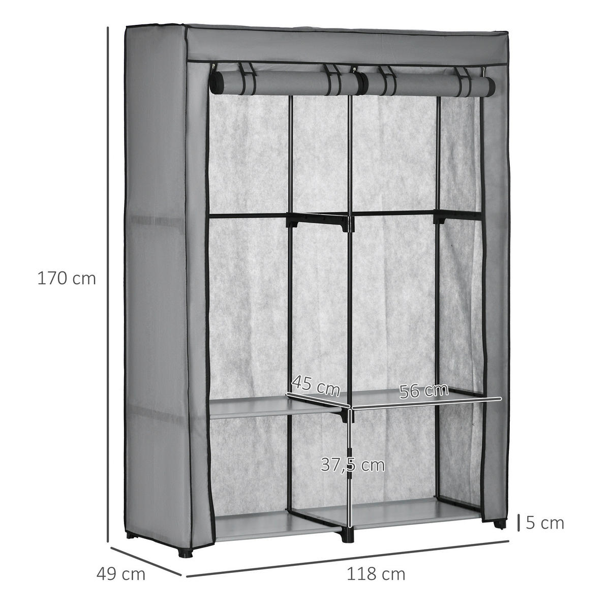 HOMCOM Kleiderschrank hellgrau Polypropylen B/H/L: ca. 49x118x170 cm Kleiderschrank - hellgrau (170,00/49,00/118,00cm) - HOMCOM