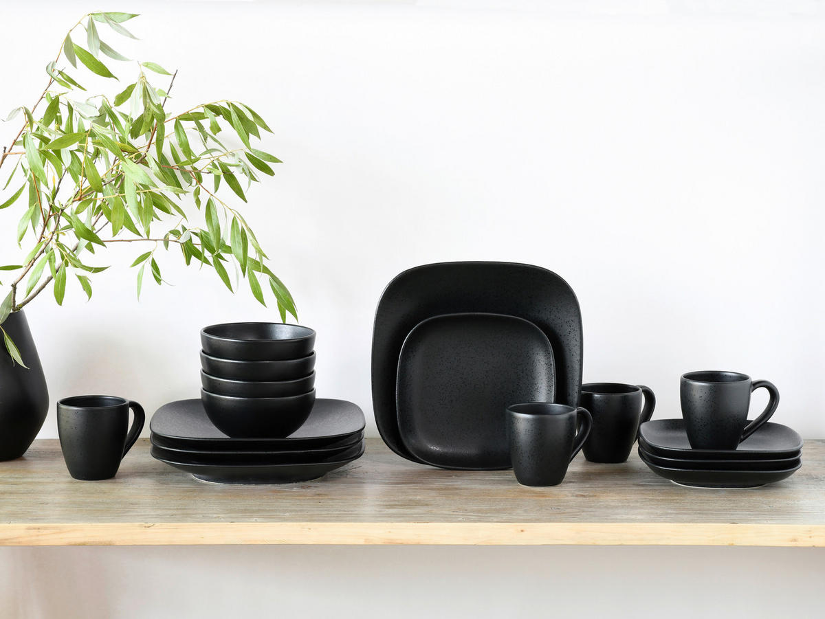 CreaTable Kombiservice Magic Black Square schwarz Steinzeug 16 tlg. Magic Black Square - schwarz - CreaTable