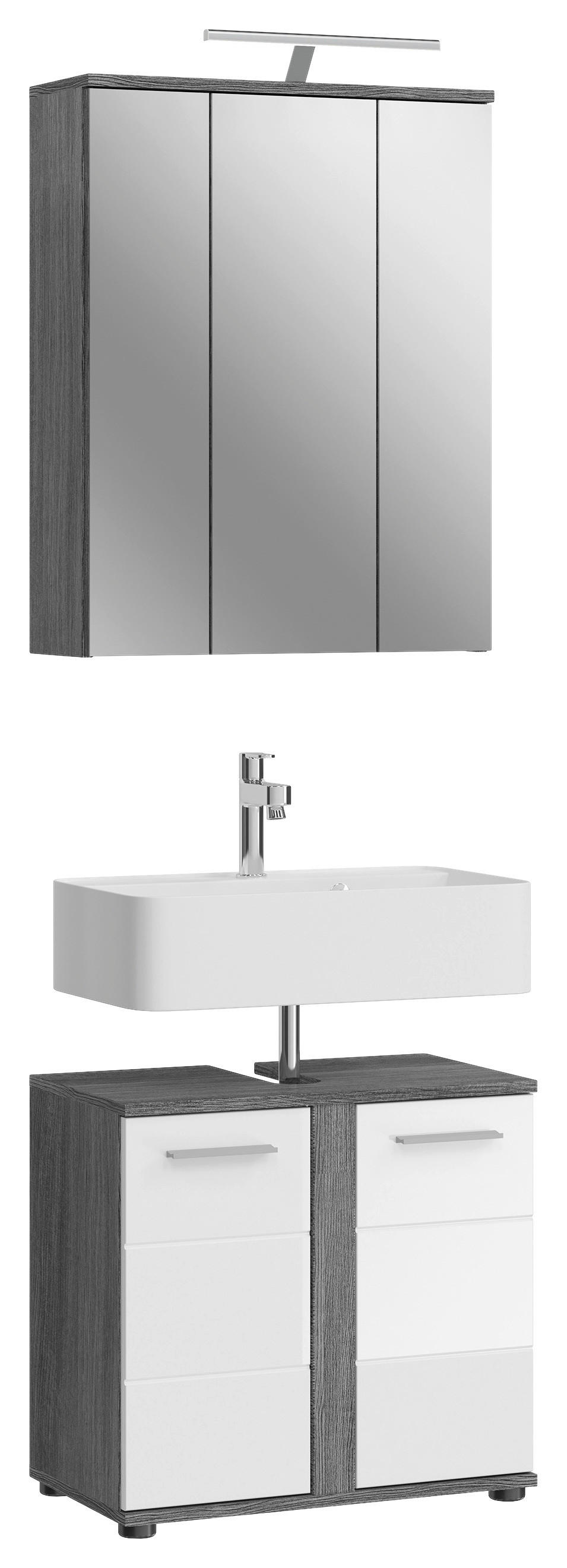 Badezimmer-Set BLAKE Rauchsilber Nachbildung weiß Hochglanz B/H/T: ca. 64x191x34 cm BLAKE - weiß (64,00/191,00/34,00cm) - xonox.home