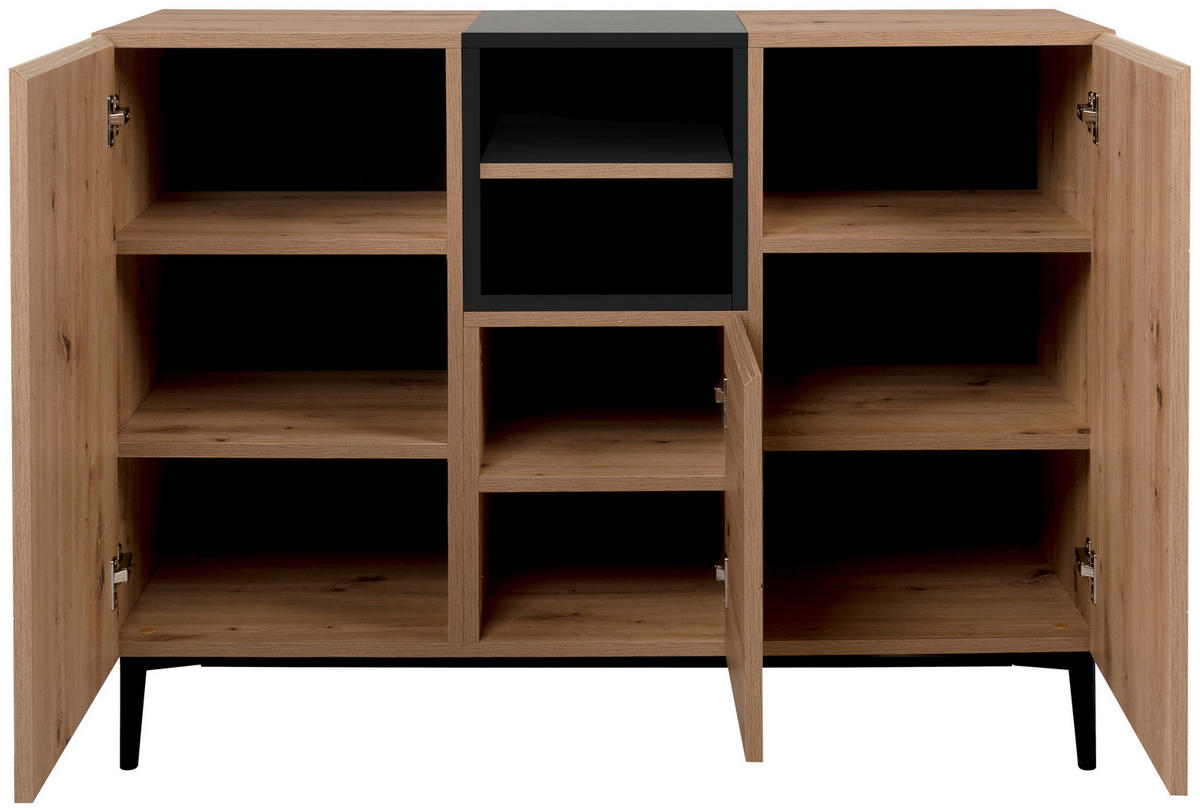 Kommode Nola Eiche Artisan Nachbildung schwarz B/H/T: ca. 120x90x42 cm Nola - Eiche/schwarz (120,00/90,00/42,00cm)