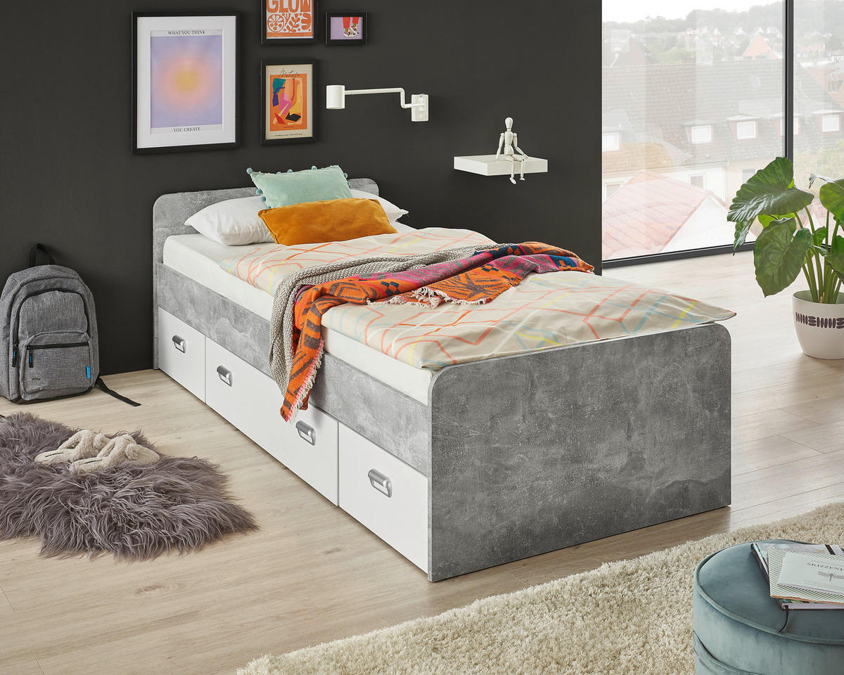 Jugendbett Matino Beton Liegefläche B/L: ca. 90x200 cm Matino - Beton/weiß (90,00/200,00cm)