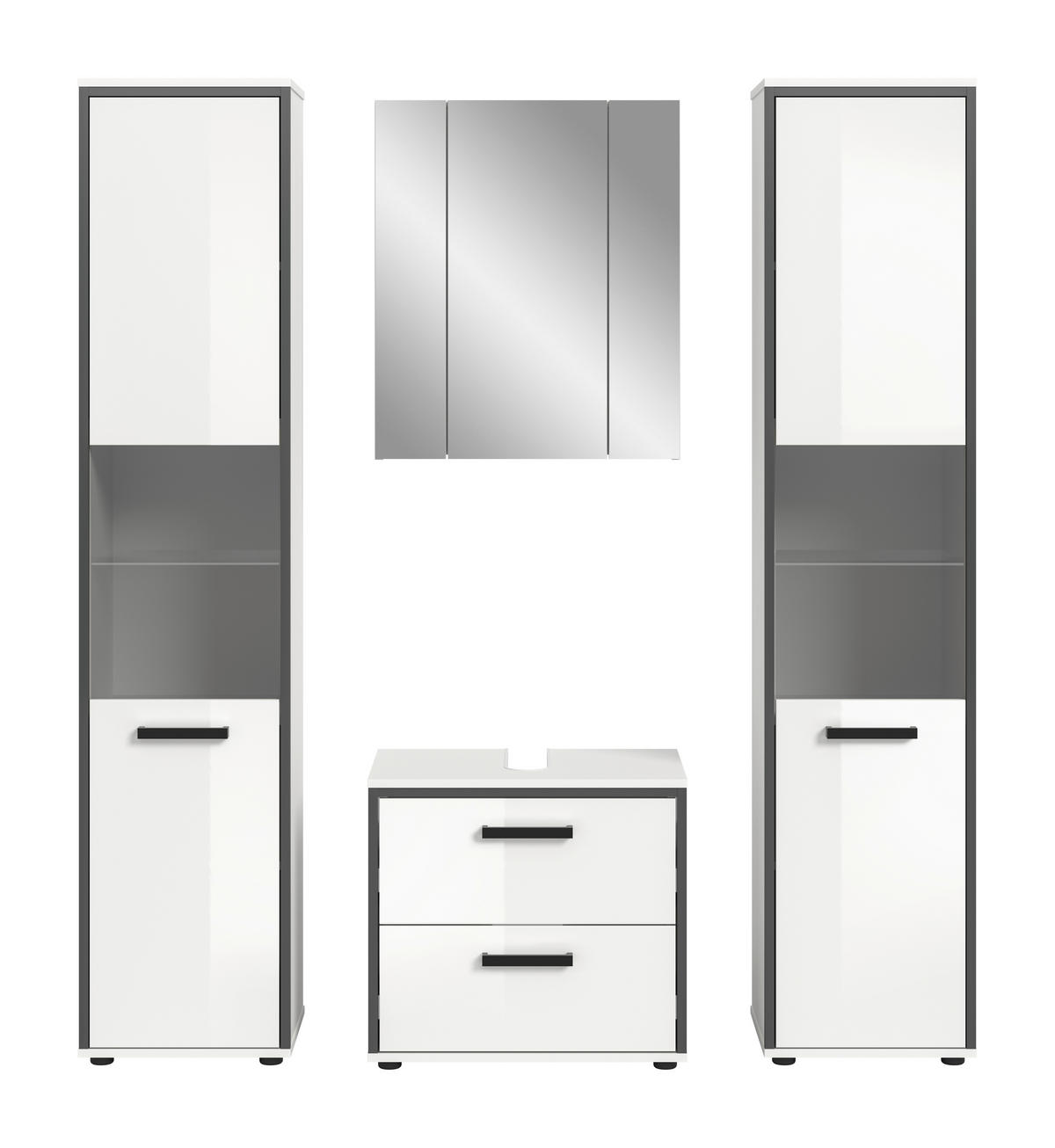 Badblock KOJAK weiß Hochglanz anthrazit grau B/H/T: ca. 171x188x37 cm KOJAK - weiß/anthrazit (171,00/188,00/37,00cm) - xonox.home