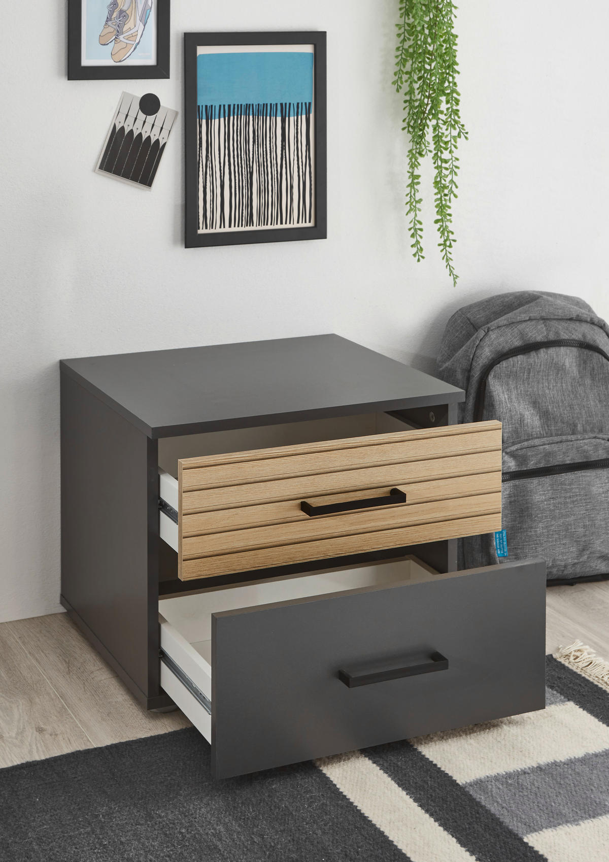 Nachtkonsole Laurie Graphit Eiche Nachbildung B/H/T: ca. 46x39x41 cm Laurie - Eiche/Graphit (46,00/39,00/41,00cm)