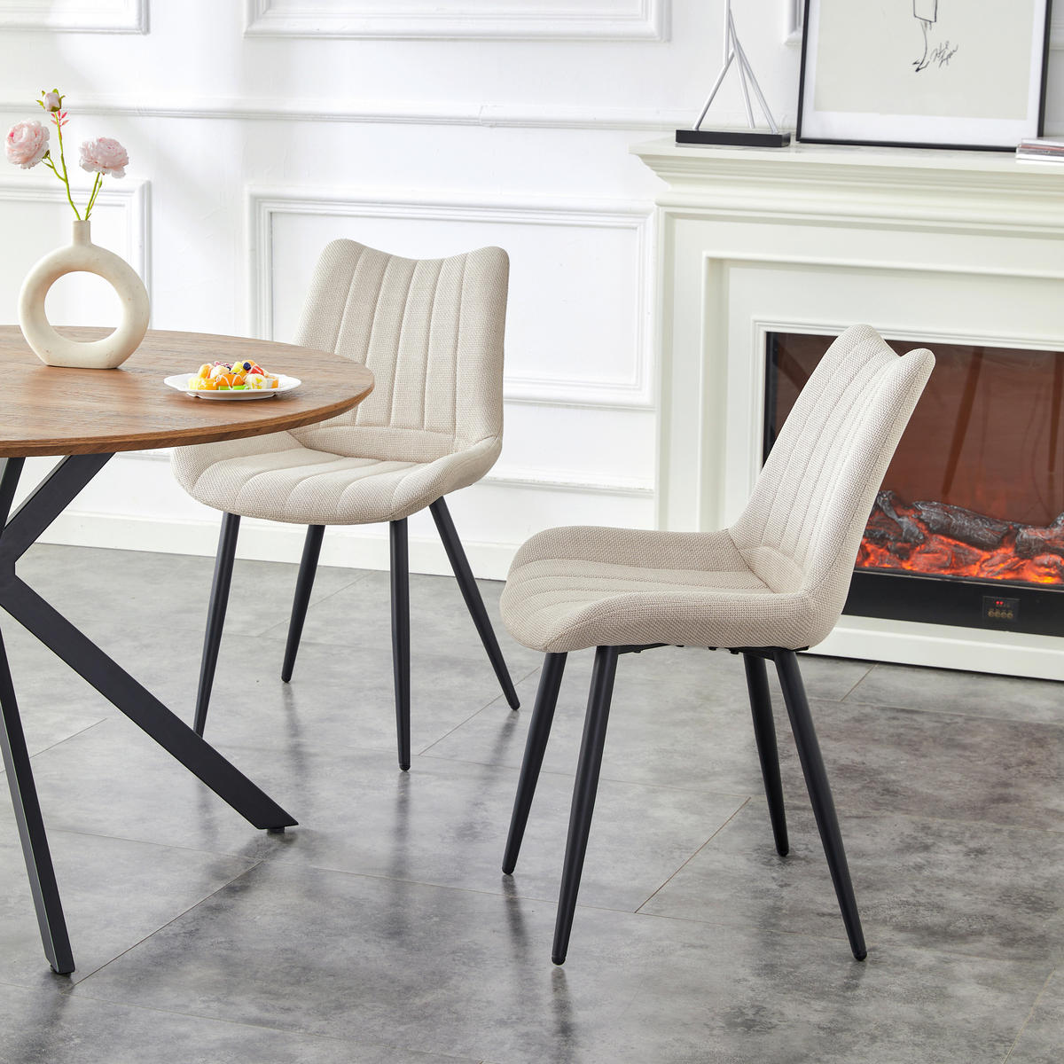 Stuhl LOTTA, 2er Set creme schwarz Webstoff B/H/T: ca. 53x86x59 cm LOTTA, 2er Set - creme/schwarz (53,00/86,00/59,00cm) - xonox.home