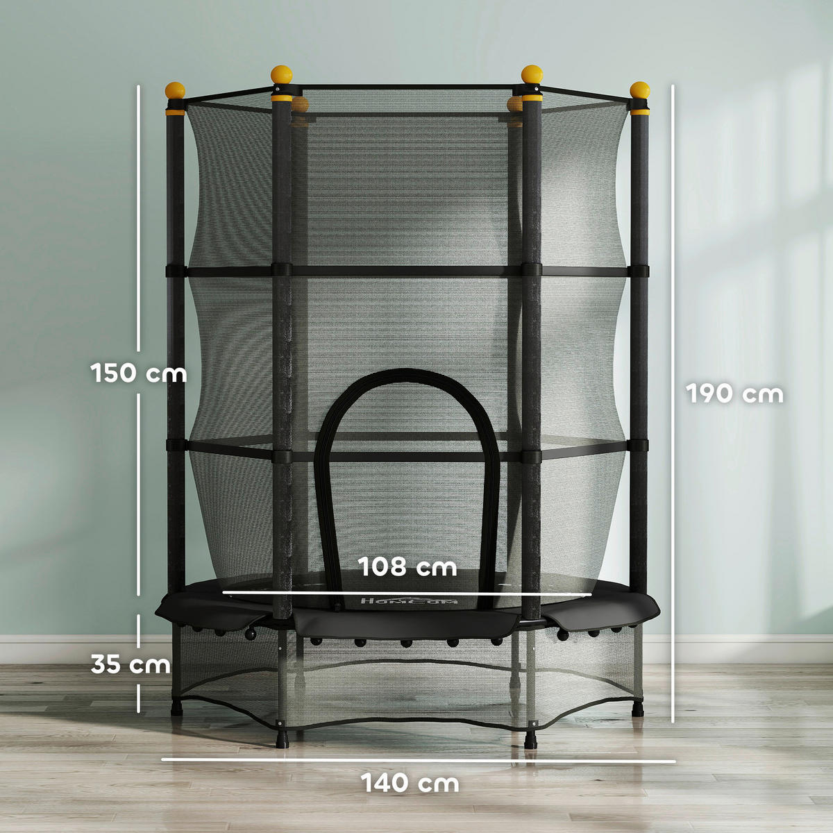 HOMCOM Kindertrampolin schwarz B/H/L: ca. 140x190x140 cm Kindertrampolin - schwarz (140,00/140,00/190,00cm) - HOMCOM