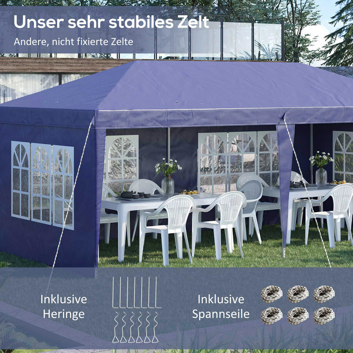 Outsunny Faltpavillon blau Polyester B/H/L: ca. 295x270x585 cm Faltpavillon - blau (585,00/295,00/270,00cm) - Outsunny