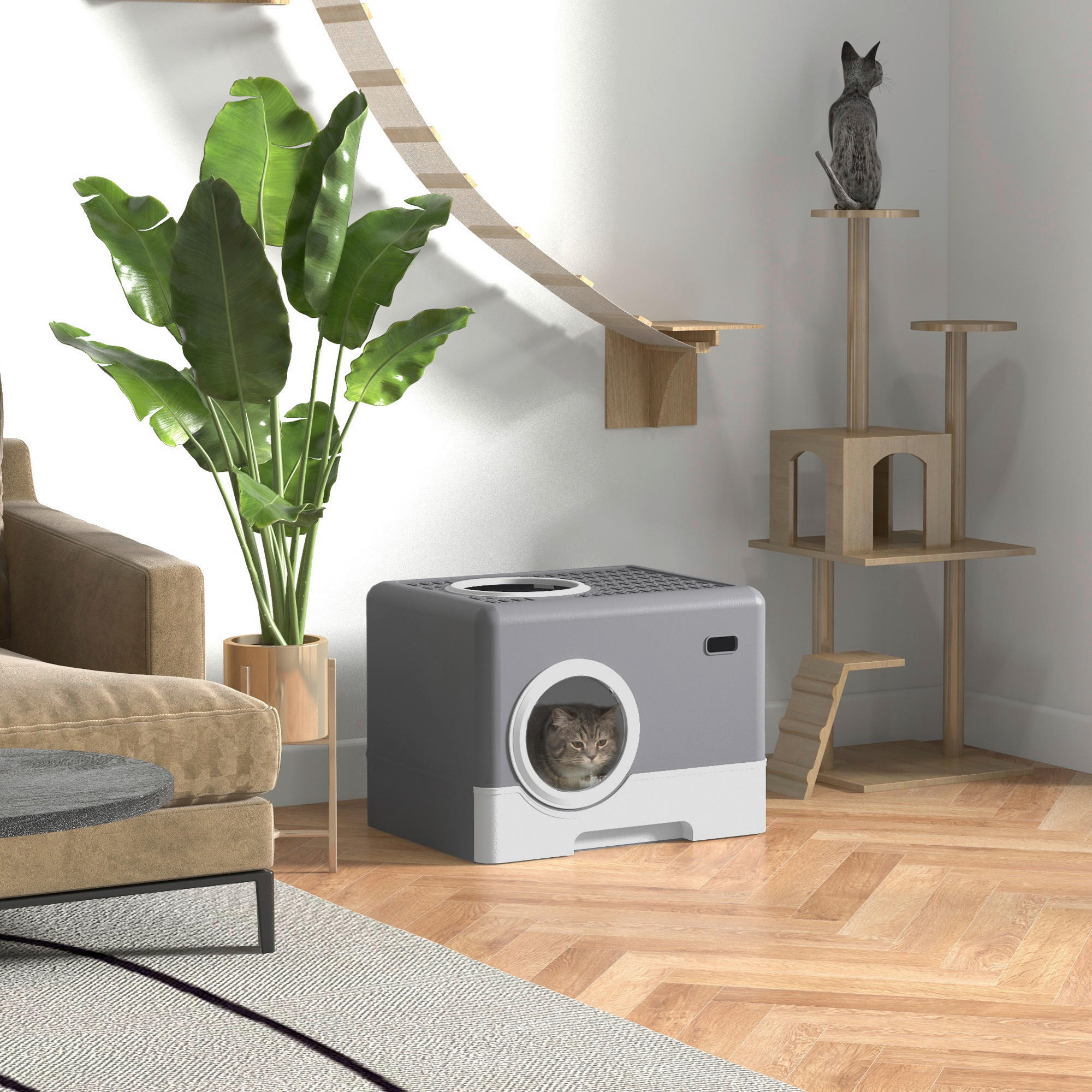 PawHut Katzentoilette grau Kunststoff B/H/L: ca. 41x38,5x52 cm Katzentoilette - grau (52,00/41,00/38,50cm) - PawHut