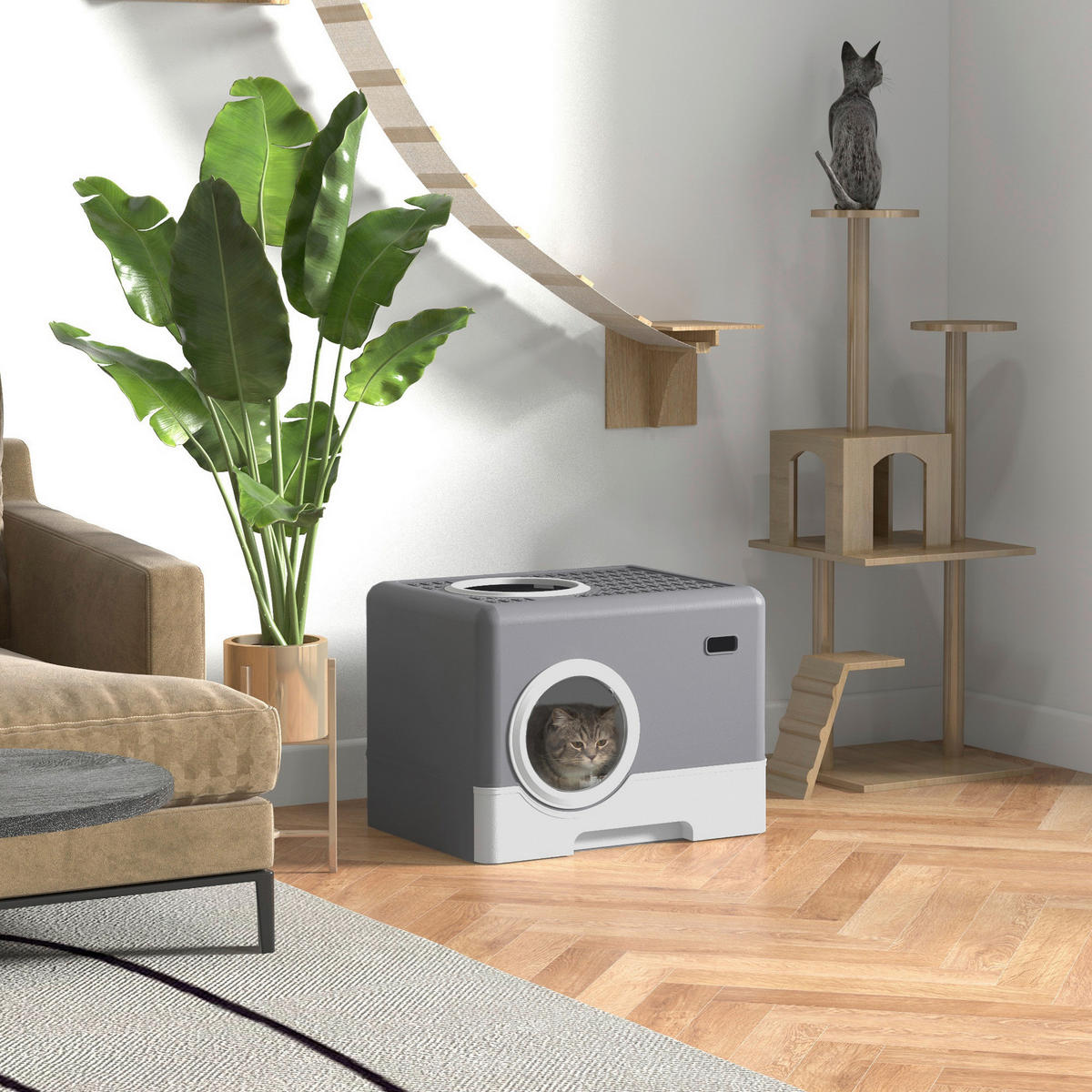 PawHut Katzentoilette grau Kunststoff B/H/L: ca. 41x38,5x52 cm Katzentoilette - grau (52,00/41,00/38,50cm) - PawHut