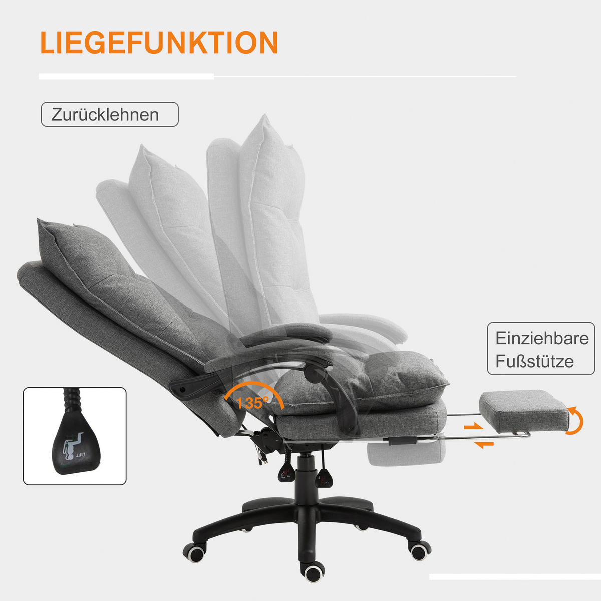 Vinsetto Massagestuhl MH921-232GY grau Schaumstoff Nylon B/H/T: ca. 70x130x62 cm Massagestuhl MH921-232GY - grau (70,00/130,00/62,00cm) - Vinsetto