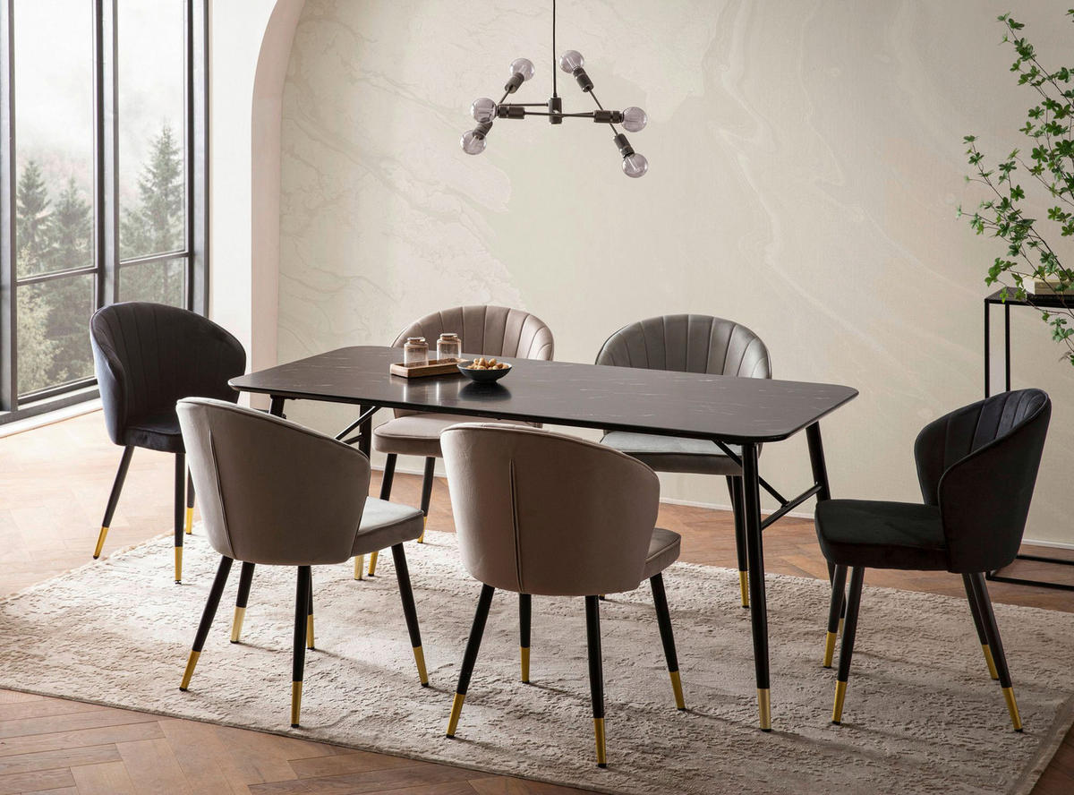 Esstisch schwarz Marmor Optik B/H/T: ca. 140x76x80 cm Esstisch - schwarz (140,00/76,00/80,00cm) - Wohnling