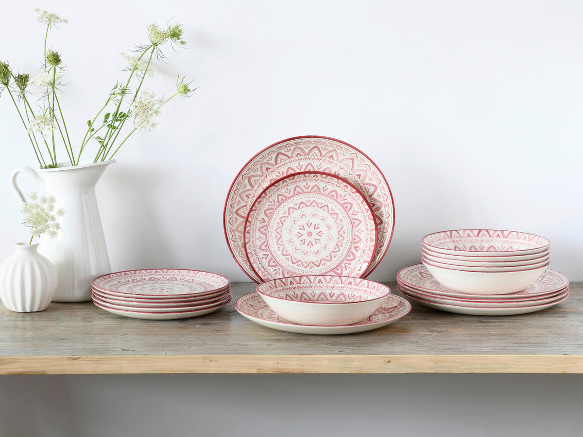 CreaTable Tafelservice Mexico rot Steingut 18 tlg. Mexico - rot (31,50/30,50/33,00cm) - CreaTable