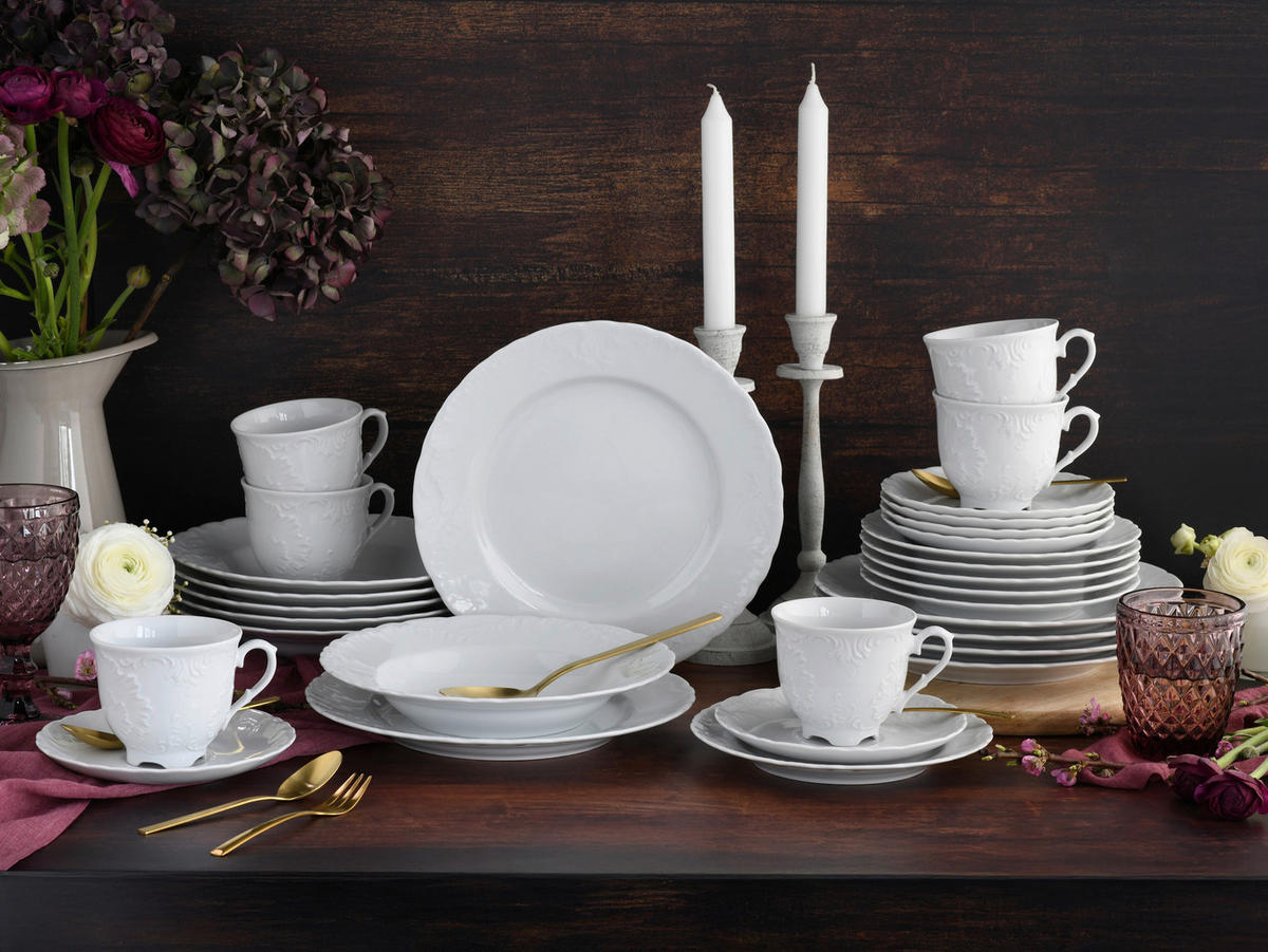 CreaTable Kombiservice Rokoko weiß Porzellan 30 tlg. Rokoko - weiß - CreaTable