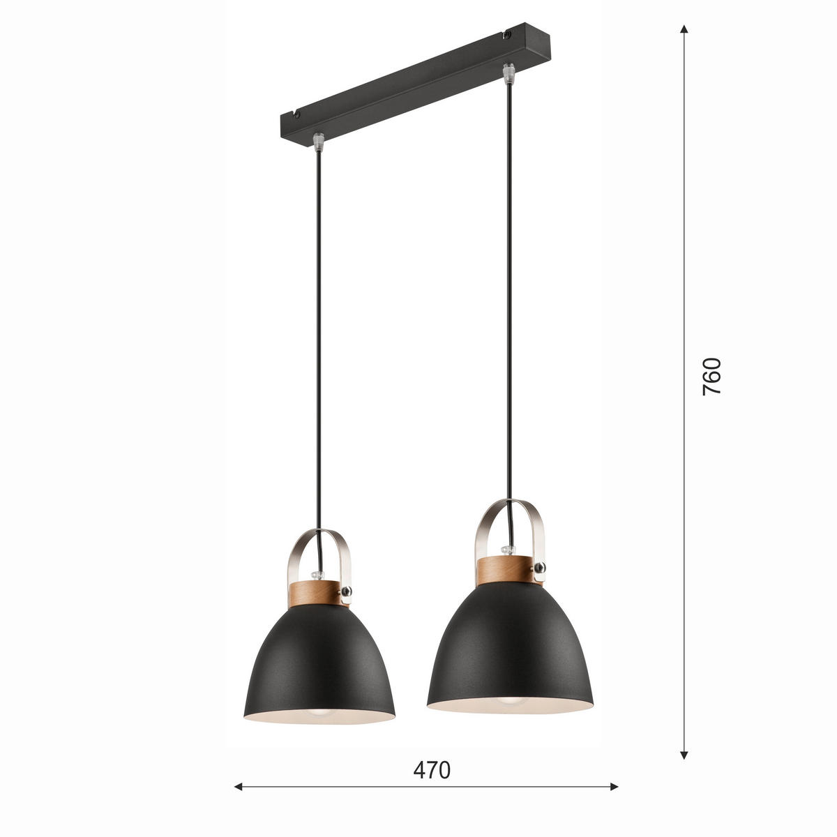 Lamkur Pendelleuchte DANIELLE 31774 Graphit Stahl Holz H/L: ca. 76x47 cm E27 2 Brennstellen Danielle - Graphit (47,00cm) - Lamkur