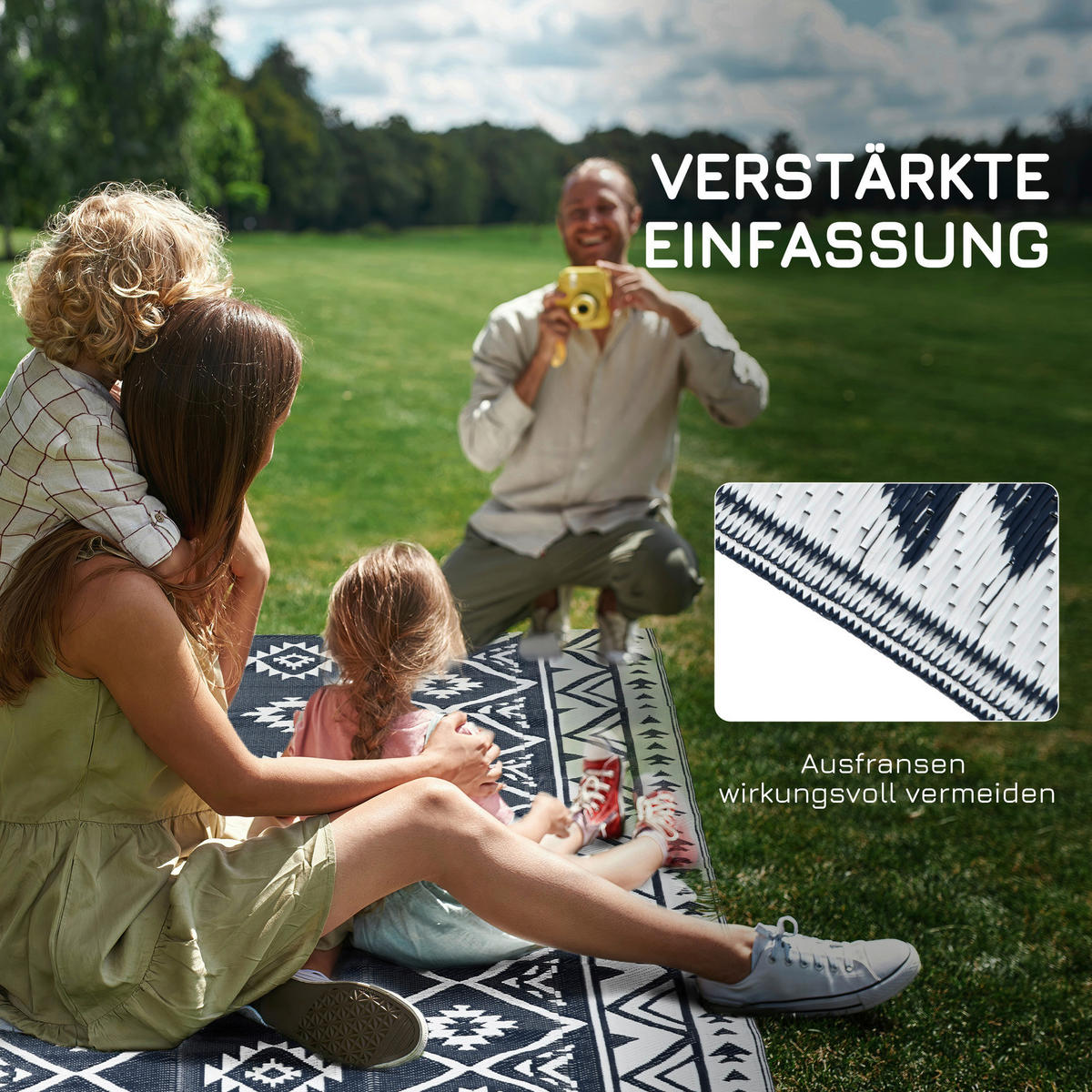 Outsunny Outdoor-Teppich blau B/H/L: ca. 274x182x0,3 cm Outdoor-Teppich - blau/weiß (0,30/274,00/182,00cm) - Outsunny