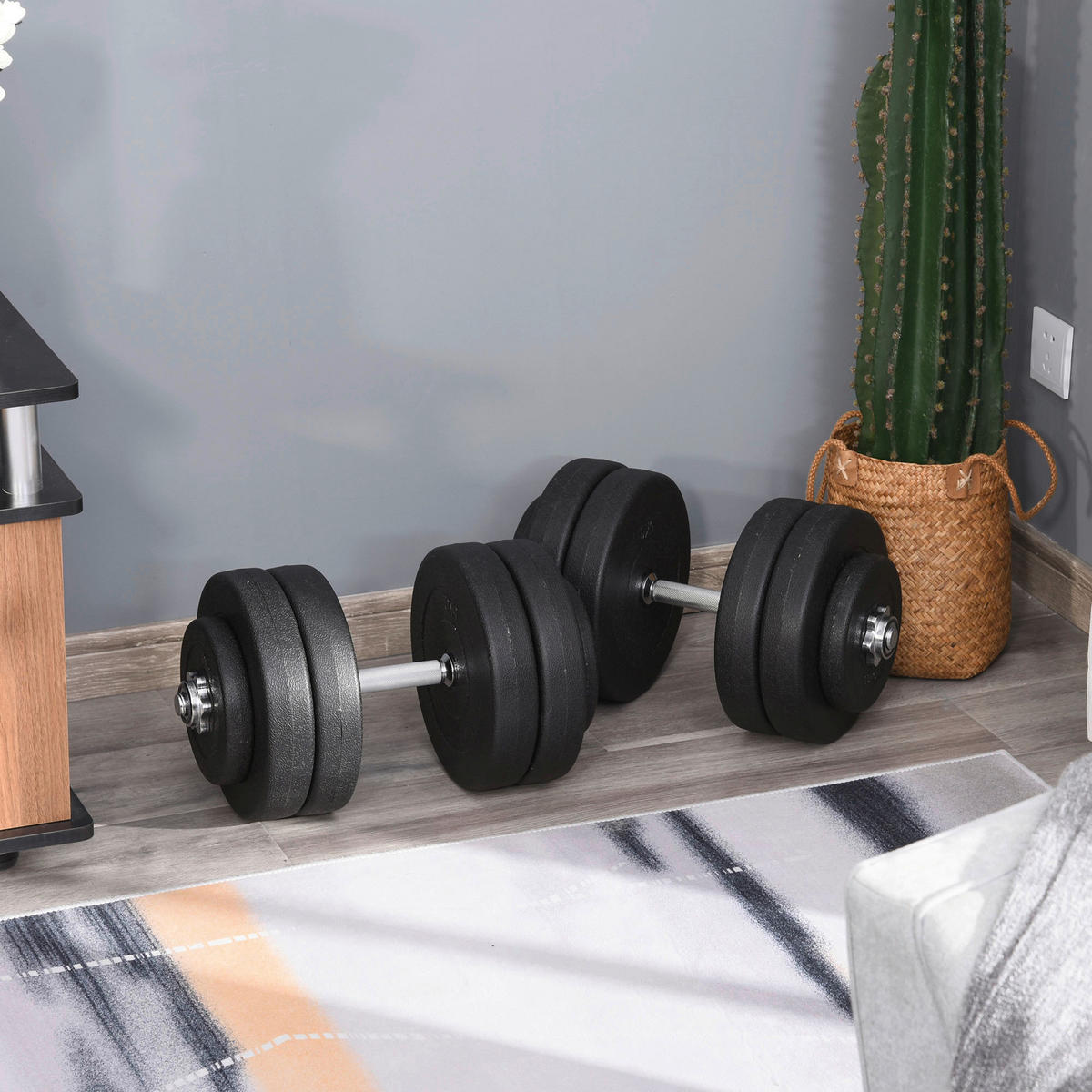 HOMCOM Hantel-Set schwarz Kunststoff B/H/L: ca. 24,5x24,5x4,3 cm Kurzhantel-Set - schwarz (4,30/24,50/24,50cm) - HOMCOM