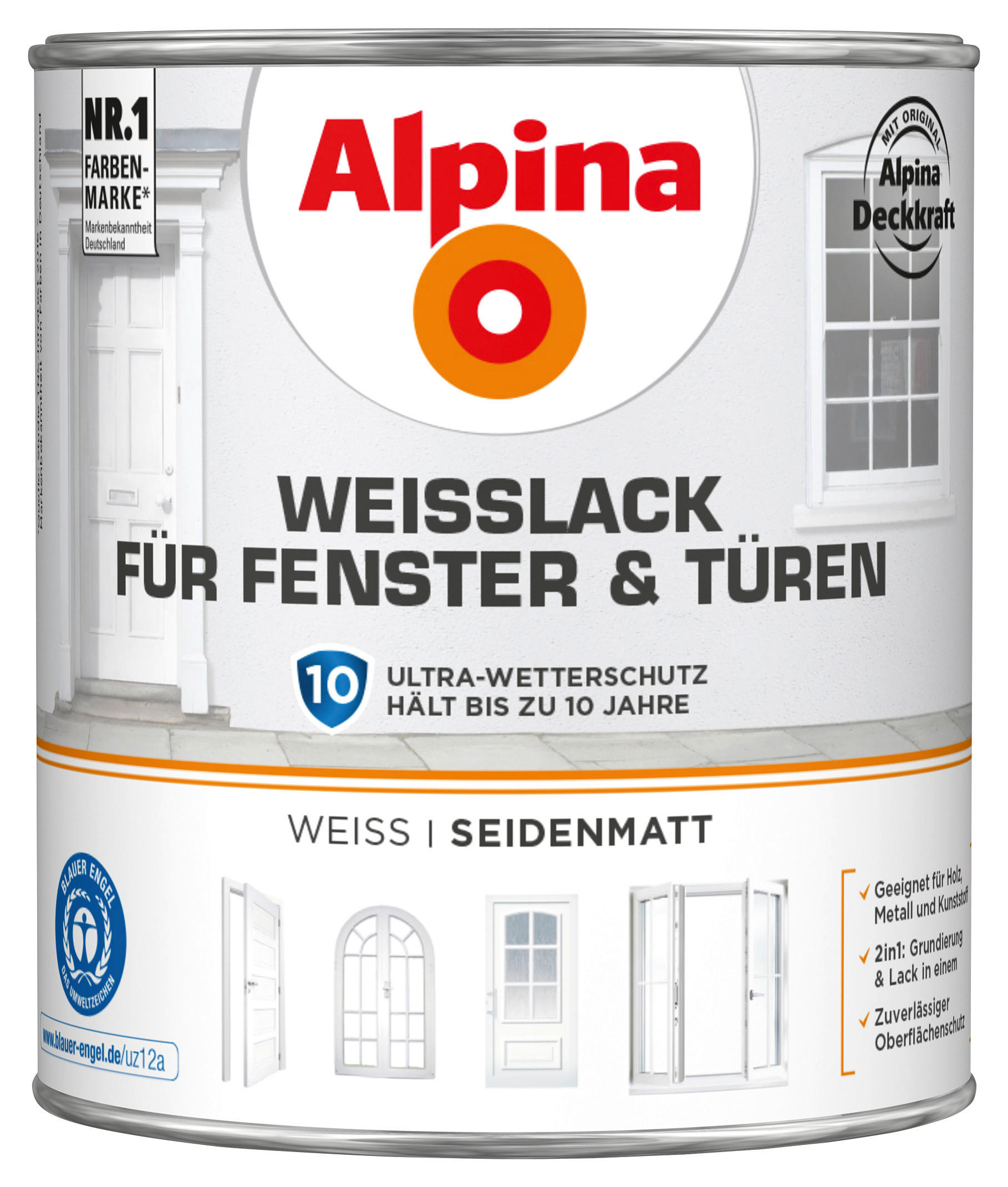 Alpina Weißlack für Türen & Fenster weiß seidenmatt ca. 2 l für Türen & Fenster - weiß (2,00l) - Alpina