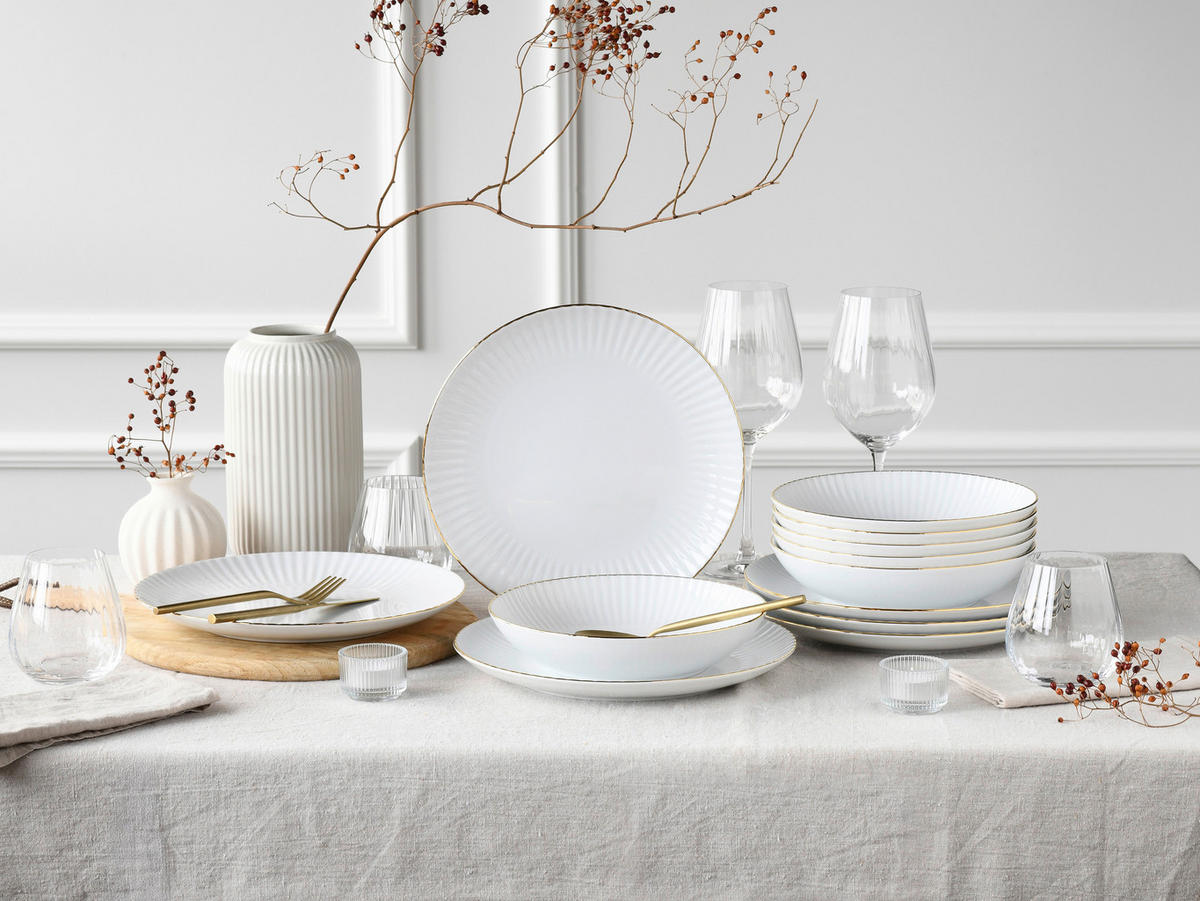 CreaTable Tafelservice Allegra Goldband Allegra Goldband - gold/weiß - CreaTable
