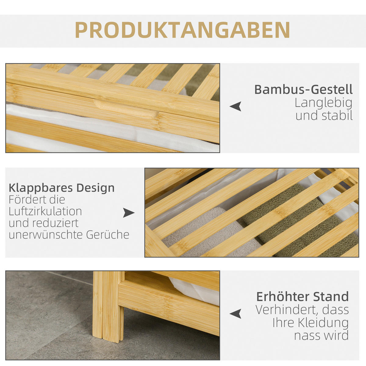 HOMCOM Wäschekorb natur Edelstahl B/H/L: ca. 36x60x50 cm Wäschekorb - natur (50,00/36,00/60,00cm) - HOMCOM
