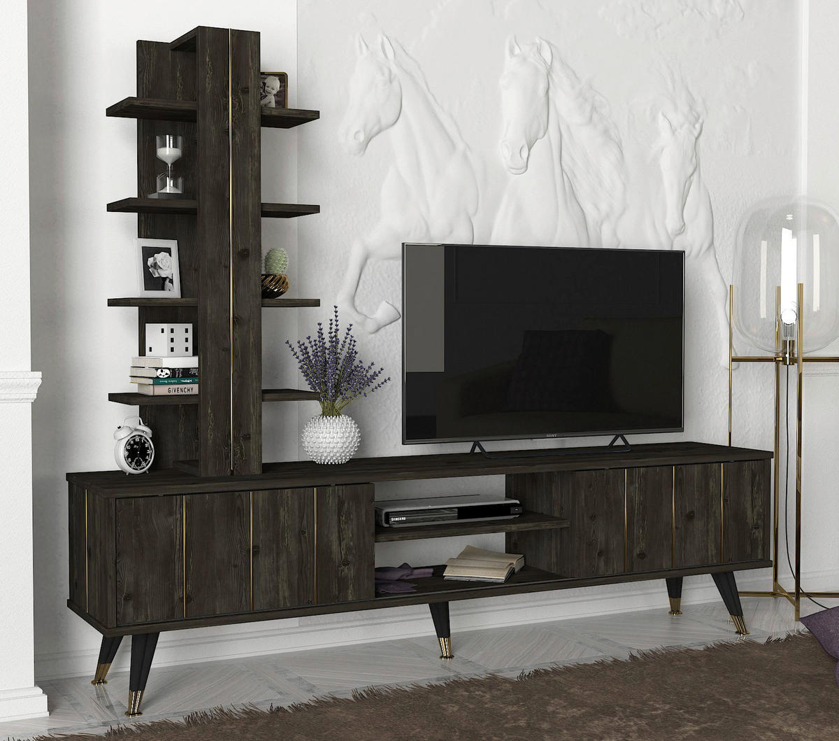 Wohnwand Nero Rebab braun dunkelgrau B/H/T: ca. 180x50x35 cm Nero - dunkelgrau/Rebab braun (180,00/50,00/35,00cm) - moebel17