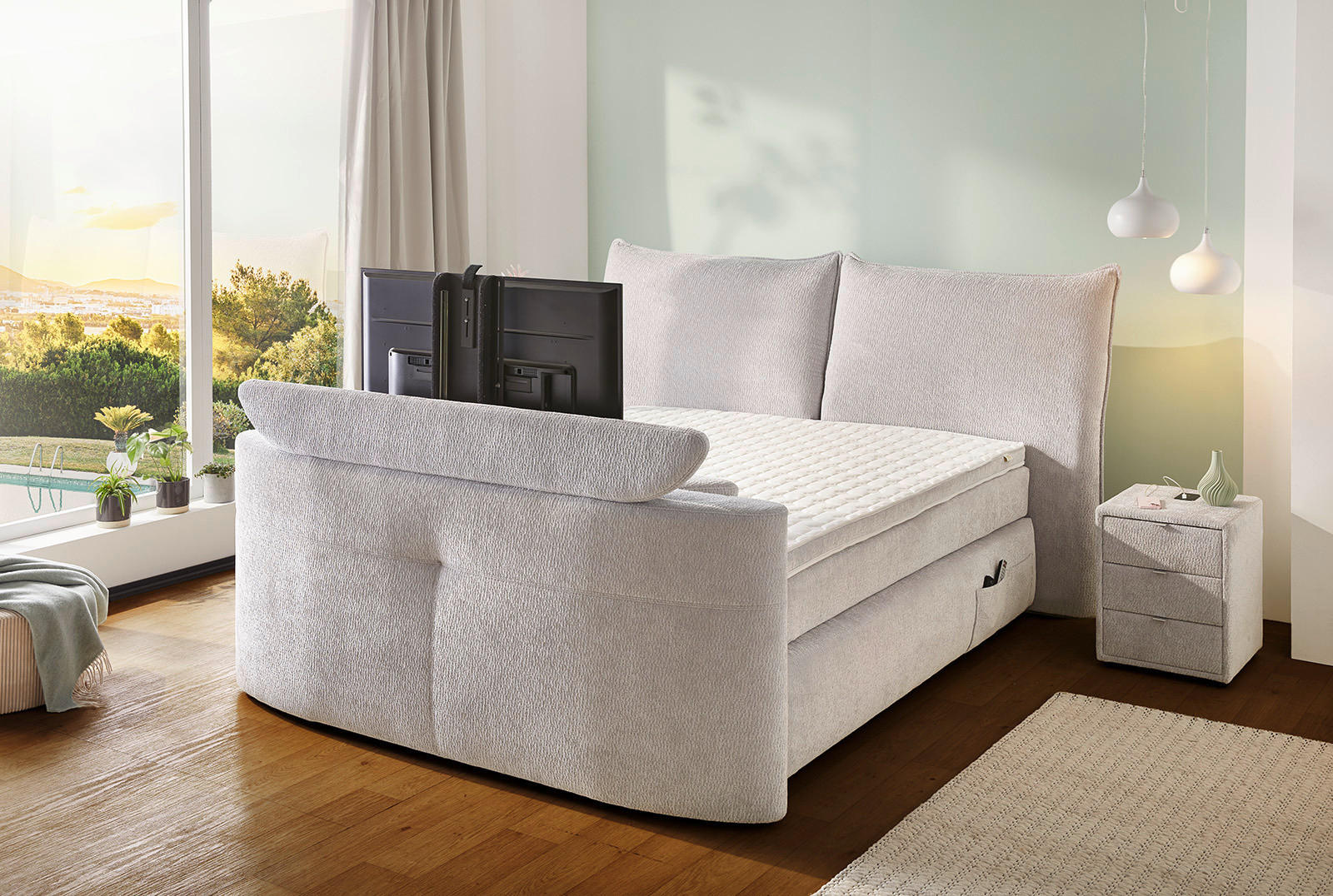 Boxspringbett  hellgrau Liegefläche B/L: ca. 180x200 cm Trailer_Mix_Boxspringbett - hellgrau (207,00/114,00/254,00cm)