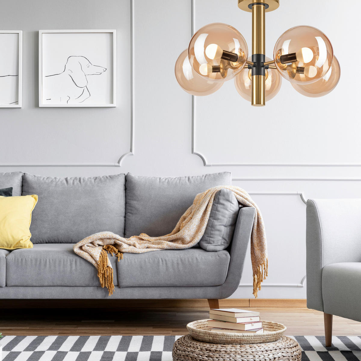 Lamkur Deckenleuchte gold schwarz Glas Metall B/H/L: ca. 35x32x32 cm E14 5 Brennstellen ROLLO - gold/schwarz (32,00/35,00/32,00cm) - Lamkur