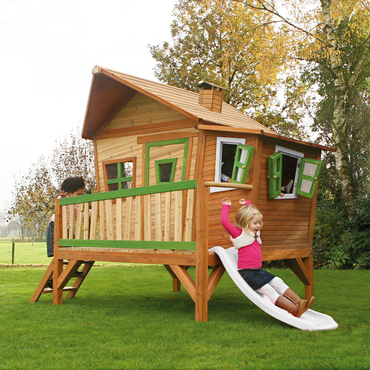 AXI Spielhaus Emma braun B/H/L: ca. 349x227x193 cm Emma - braun/weiß (193,00/349,00/227,00cm) - AXI