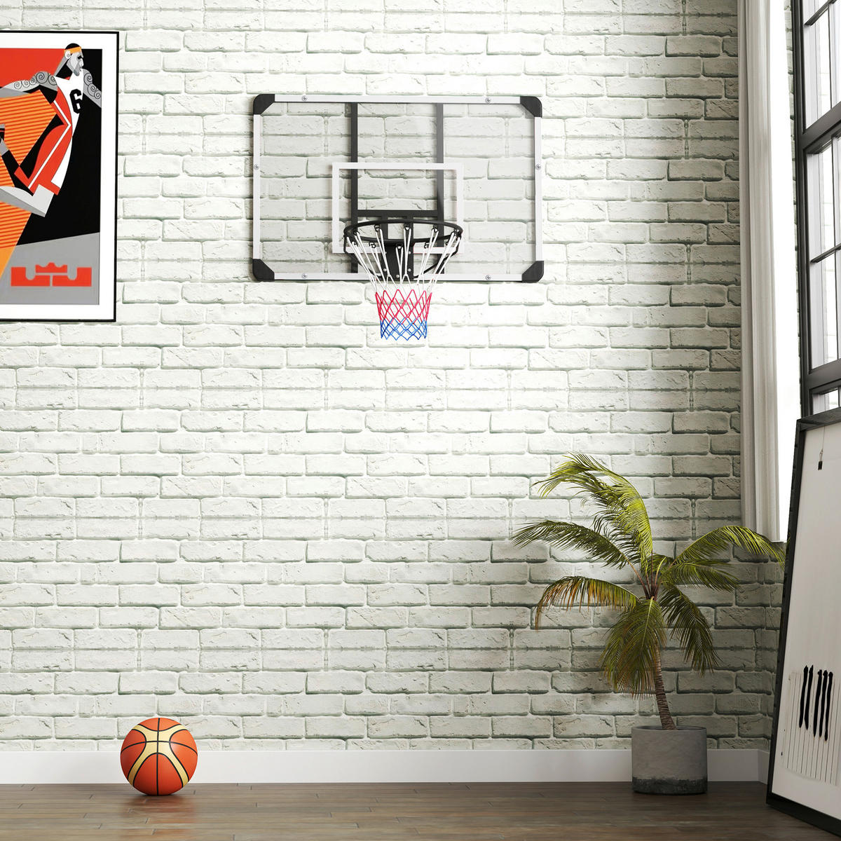 SPORTNOW Basketballkorb transparent Stahl B/H/L: ca. 61x73x113 cm Basketballkorb - weiß/schwarz (113,00/61,00/73,00cm) - SPORTNOW