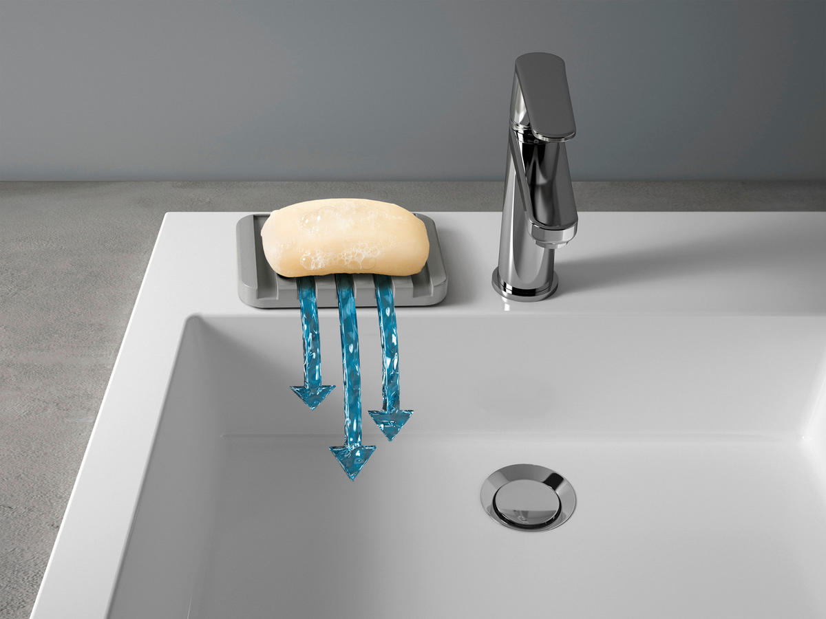 Metaltex Haushaltshelfer grau Kunststoff B/H/L: ca. 9,5x22,8x1,5 cm Seifenablage_Gravity-Soap - grau (1,50/9,50/22,80cm) - Metaltex