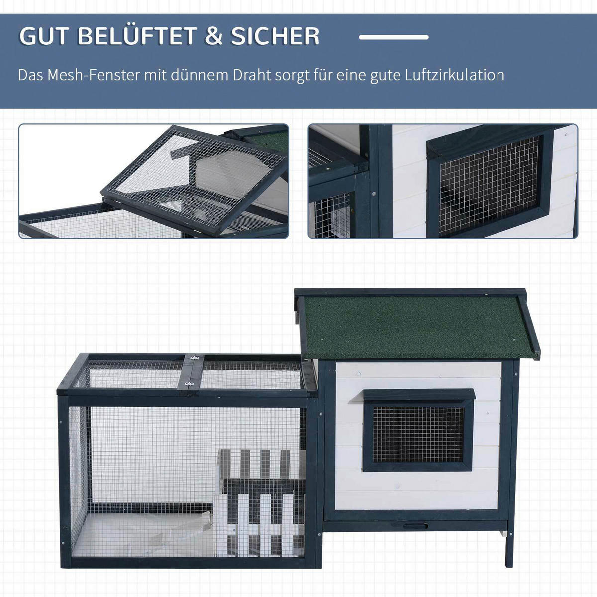 PawHut Meerschweinchenstall grün Holz B/H/L: ca. 78x84x151 cm Meerschweinchenstall mit Freigehege - weiß/grün (151,00/78,00/84,00cm) - PawHut