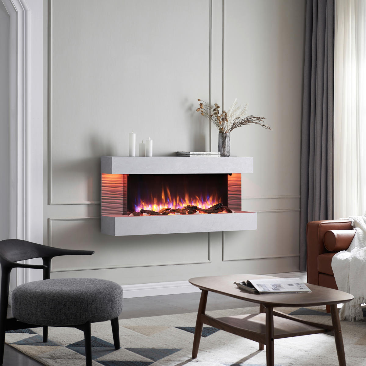 Balderia Wandkamin Helia grau MDF B/H/T: ca. 127x60x25 cm Elekt.-Kamin Helia EF197A-MT197D-CG - grau (127,00/60,00/25,00cm) - Balderia