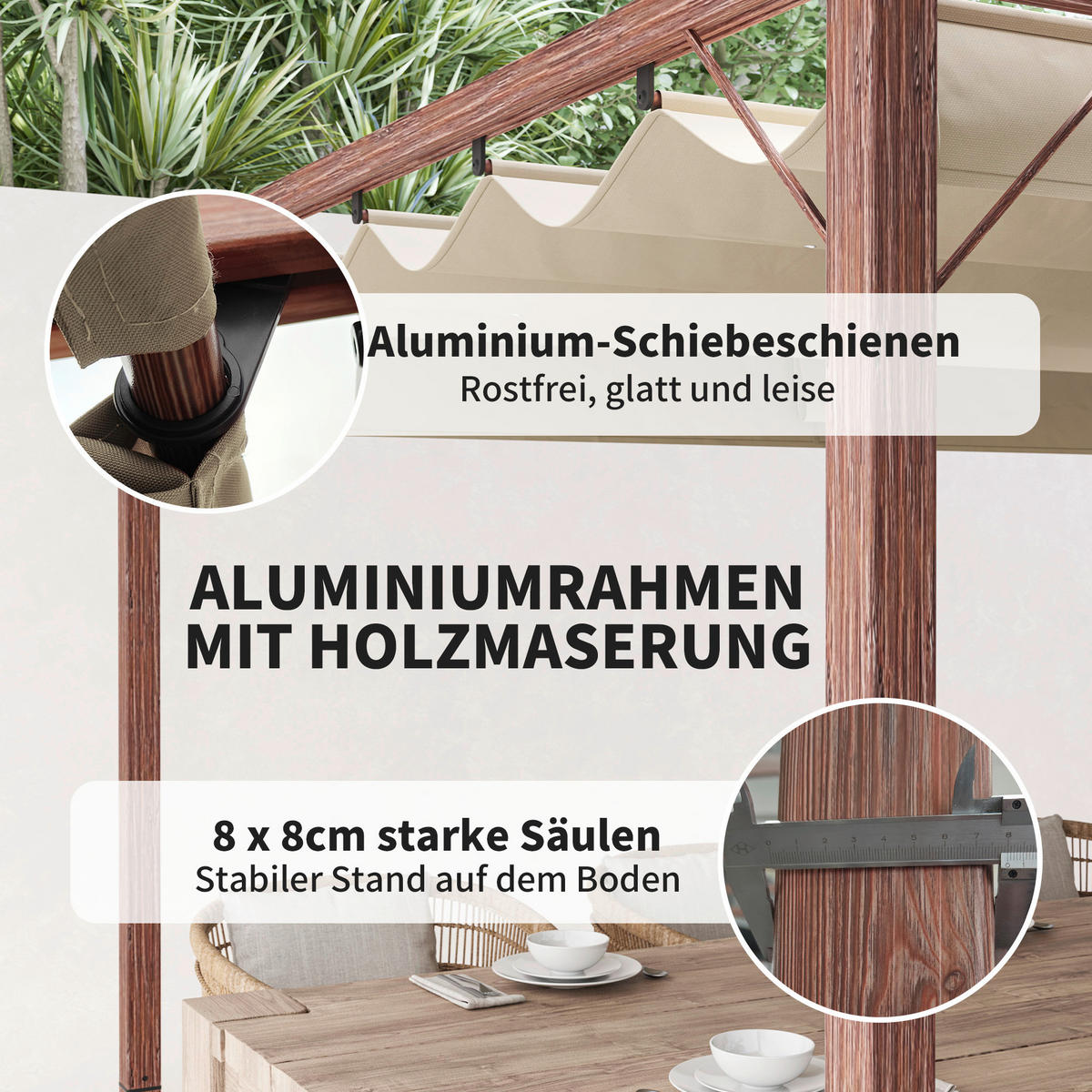 Outsunny Pergola natur Aluminium B/H/L: ca. 300x232x382 cm Pergola - natur (382,00/300,00/232,00cm) - Outsunny