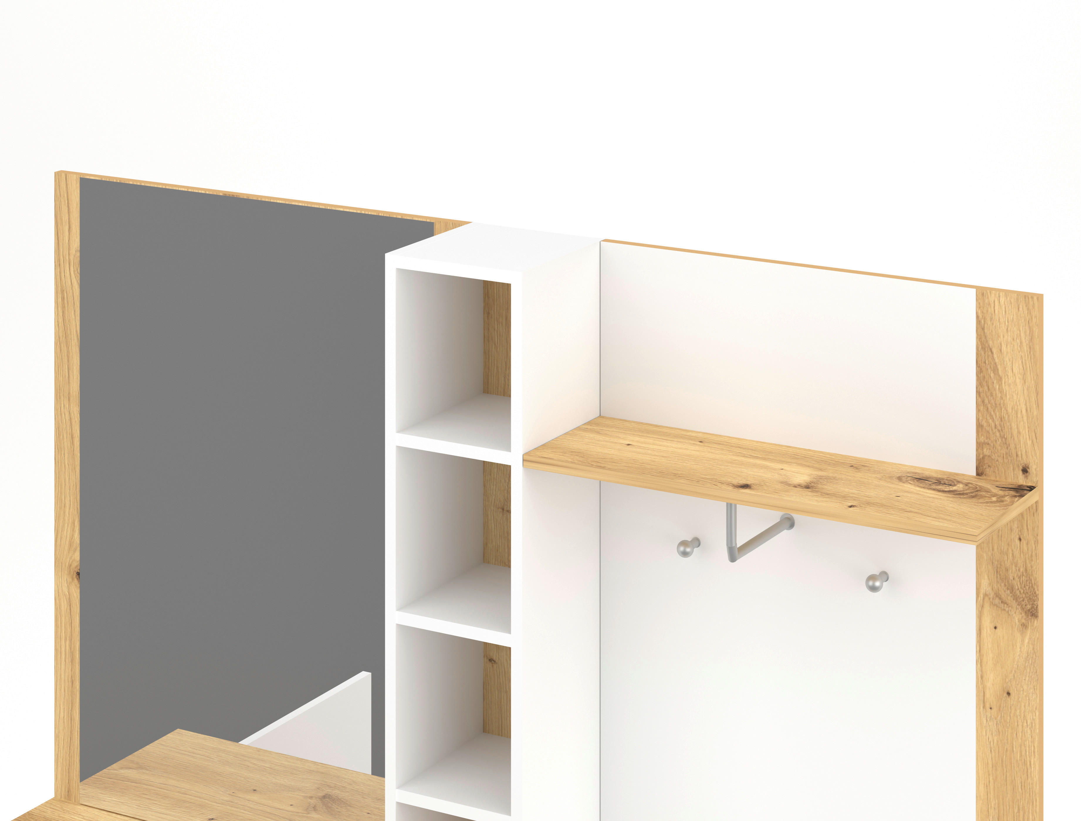 Thumbnail - Garderobe BARRY Eiche Artisan Nachbildung weiß matt B/H/T: ca. 150x190x32 cm