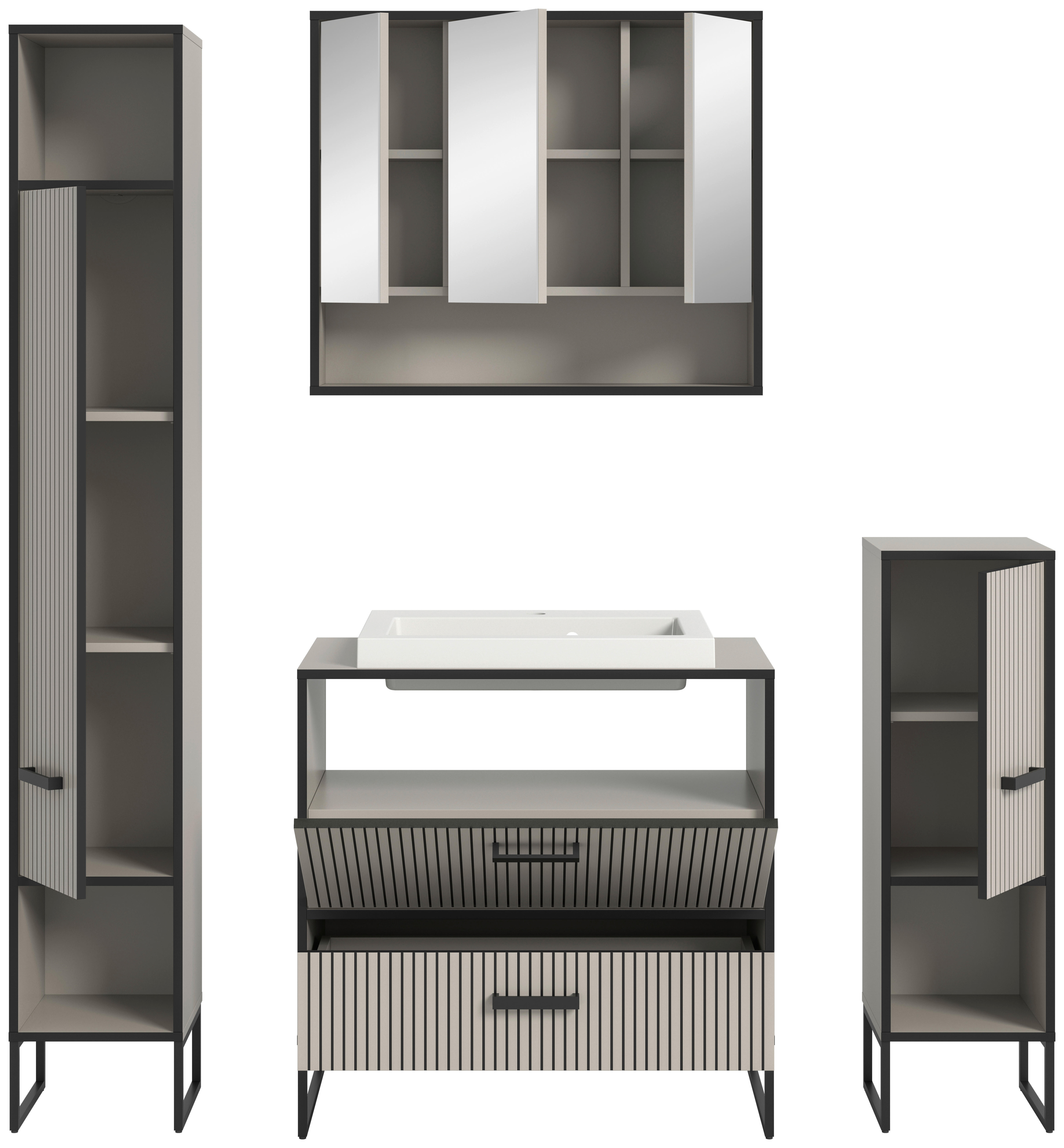Badezimmer-Set BAGNO schwarz Kaschmirgrau Nachbildung B/H/T: ca. 170x192x48 cm BAGNO - schwarz (170,00/192,00/48,00cm) - xonox.home