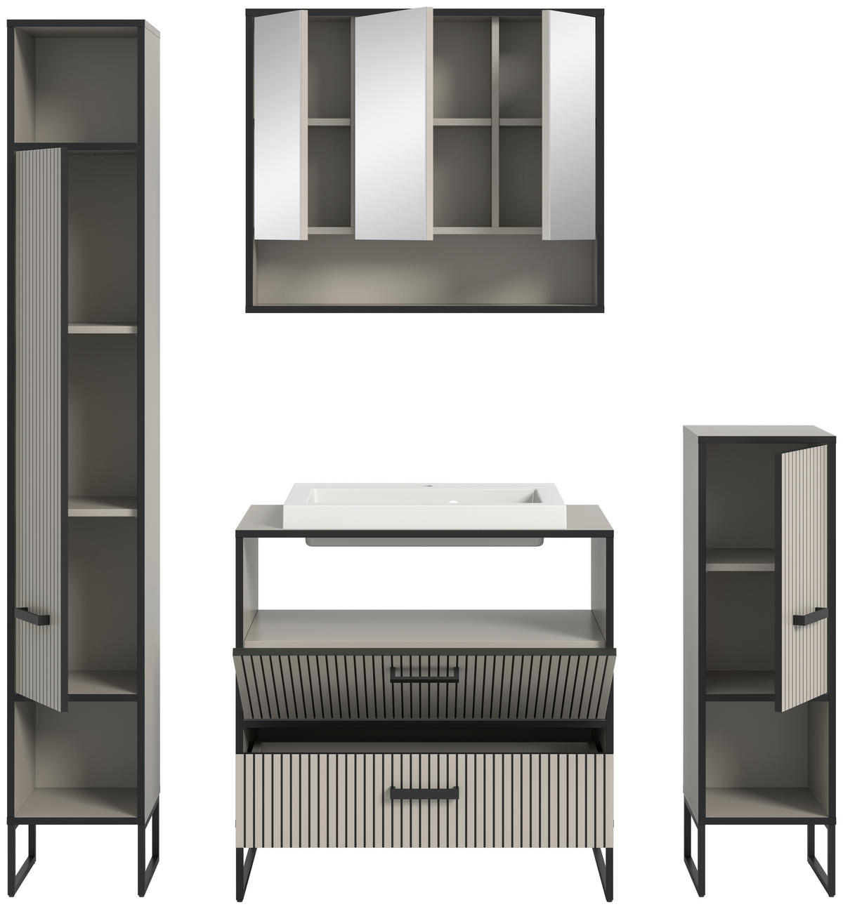Badezimmer-Set BAGNO schwarz Kaschmirgrau Nachbildung B/H/T: ca. 170x192x48 cm BAGNO - schwarz (170,00/192,00/48,00cm) - xonox.home